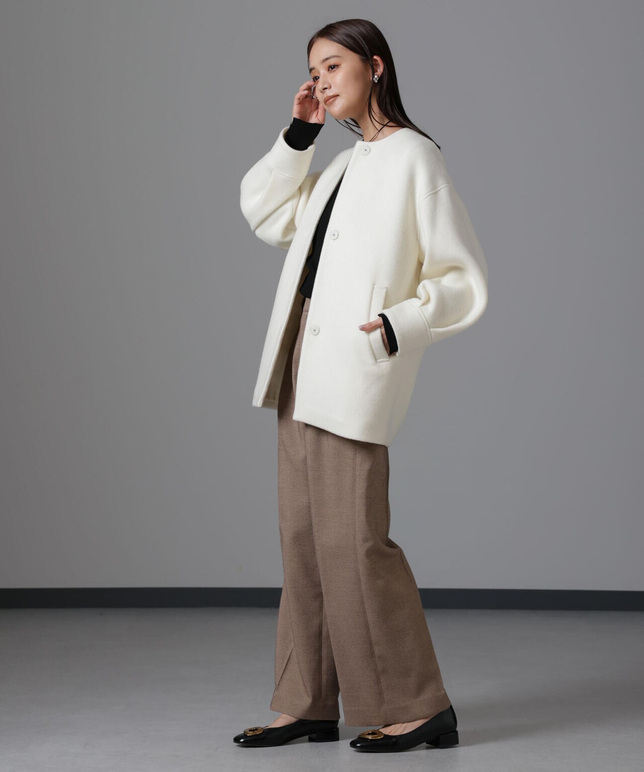 PECOLAMBウールカシミヤ スタンドカラーコート モカ 2024AW セール】PECOLAMBウールカシミヤスタンドカラーコート（その他アウター