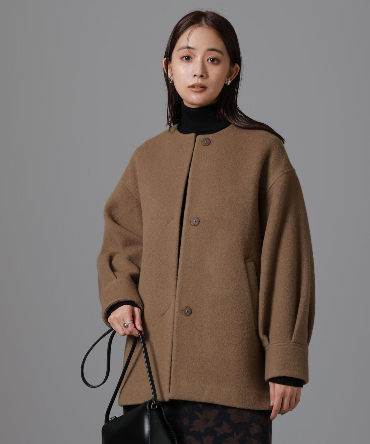 極美品！×BALMAINコラボノーカラーコート！ MERAKI（ファッション） ノーカラーコート コート ノーカラーペプラム