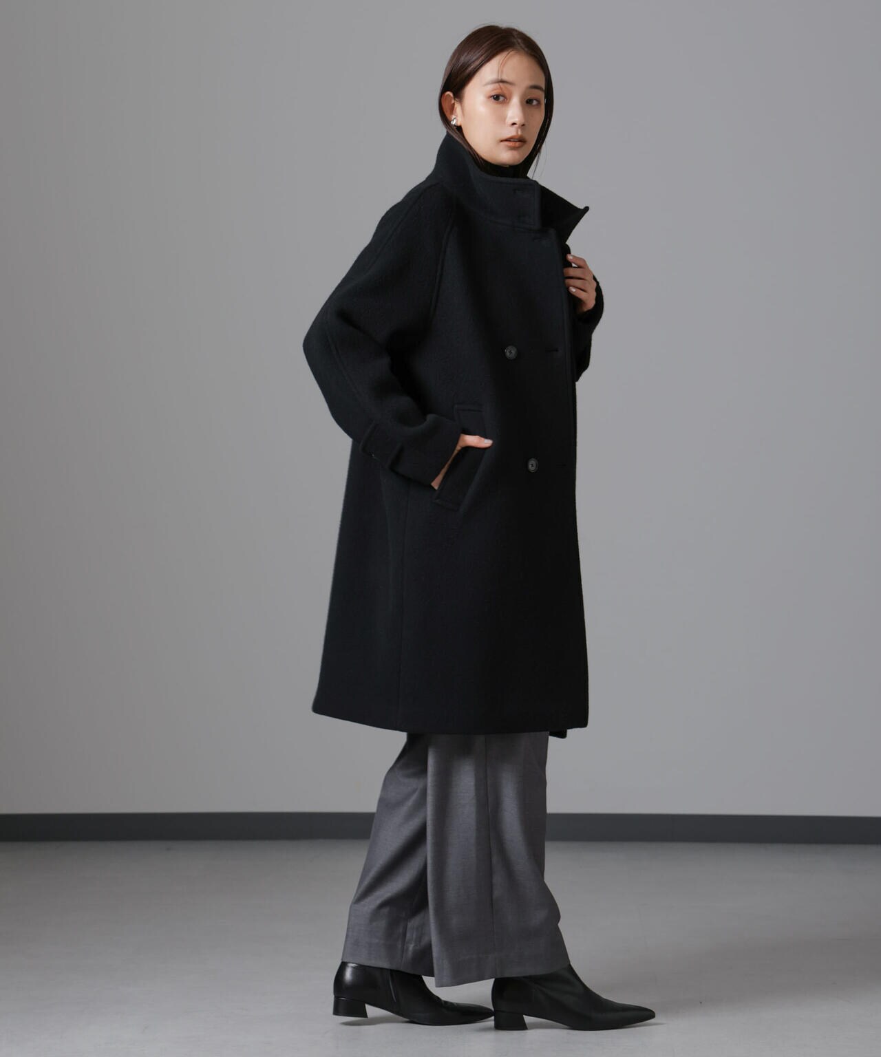 PECOLAMBウールカシミヤスタンドカラーコート | NANO universe（ナノ