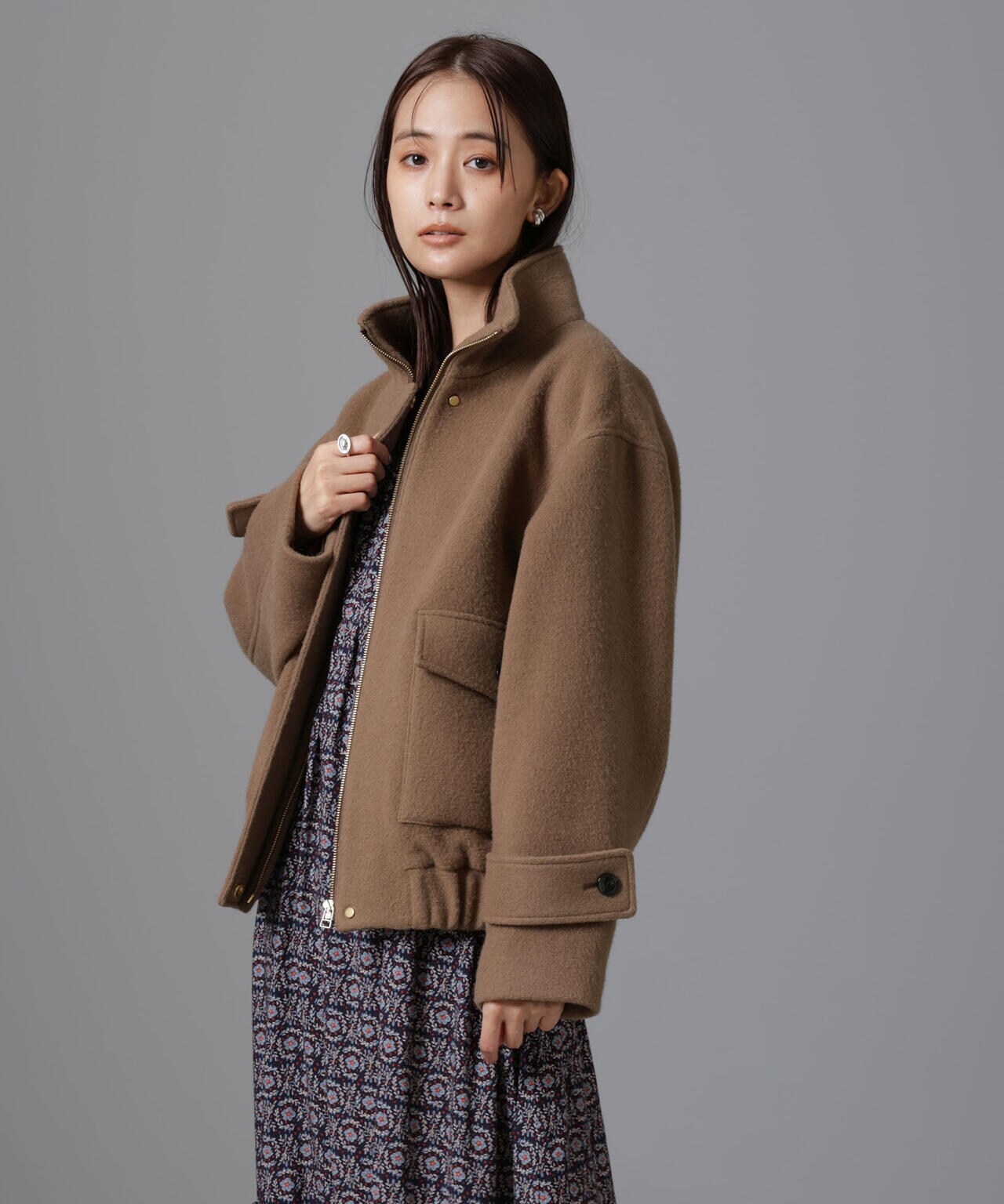 PECOLAMBウールカシミヤスタンドカラージップブルゾン | NANO universe