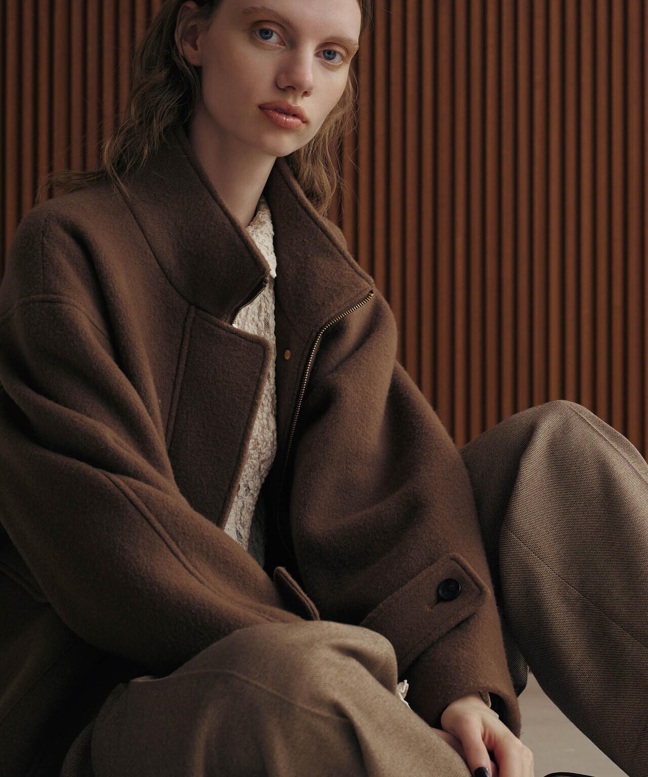 PECOLAMBウールカシミヤスタンドカラージップブルゾン | NANO universe