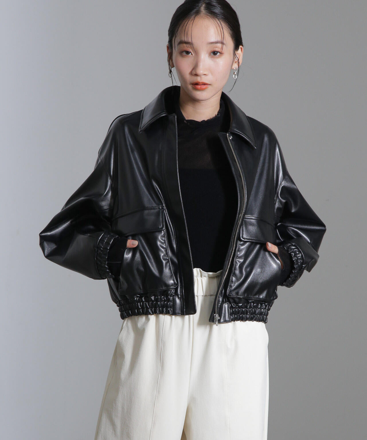 フェイクレザーショートブルゾン(セットアップ可) | NANO universe