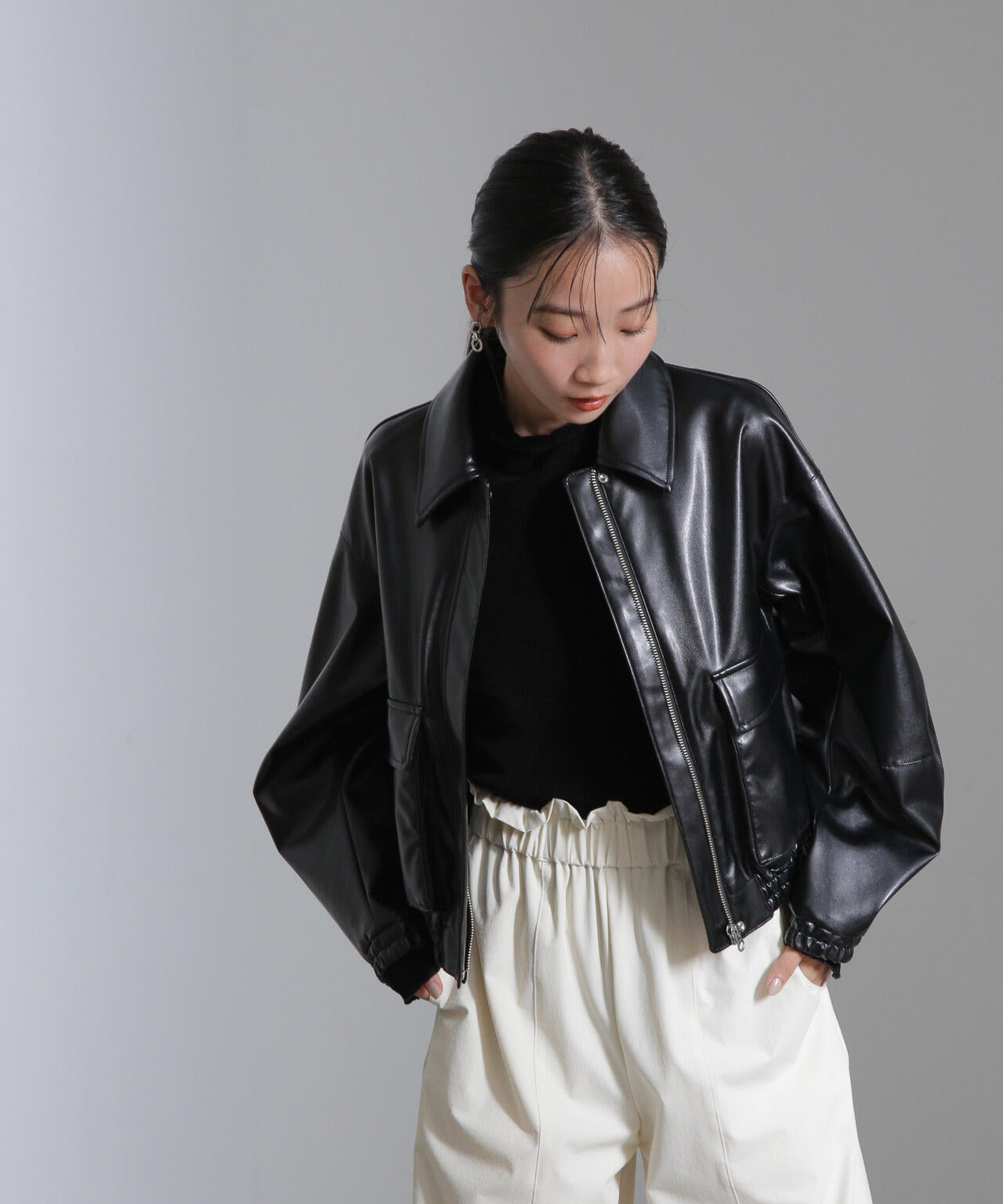 フェイクレザーショートブルゾン(セットアップ可) | NANO universe