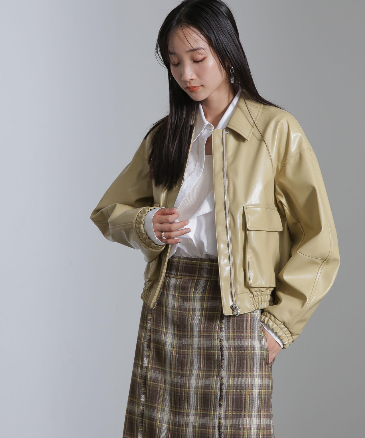 フェイクレザーショートブルゾン(セットアップ可) | NANO universe