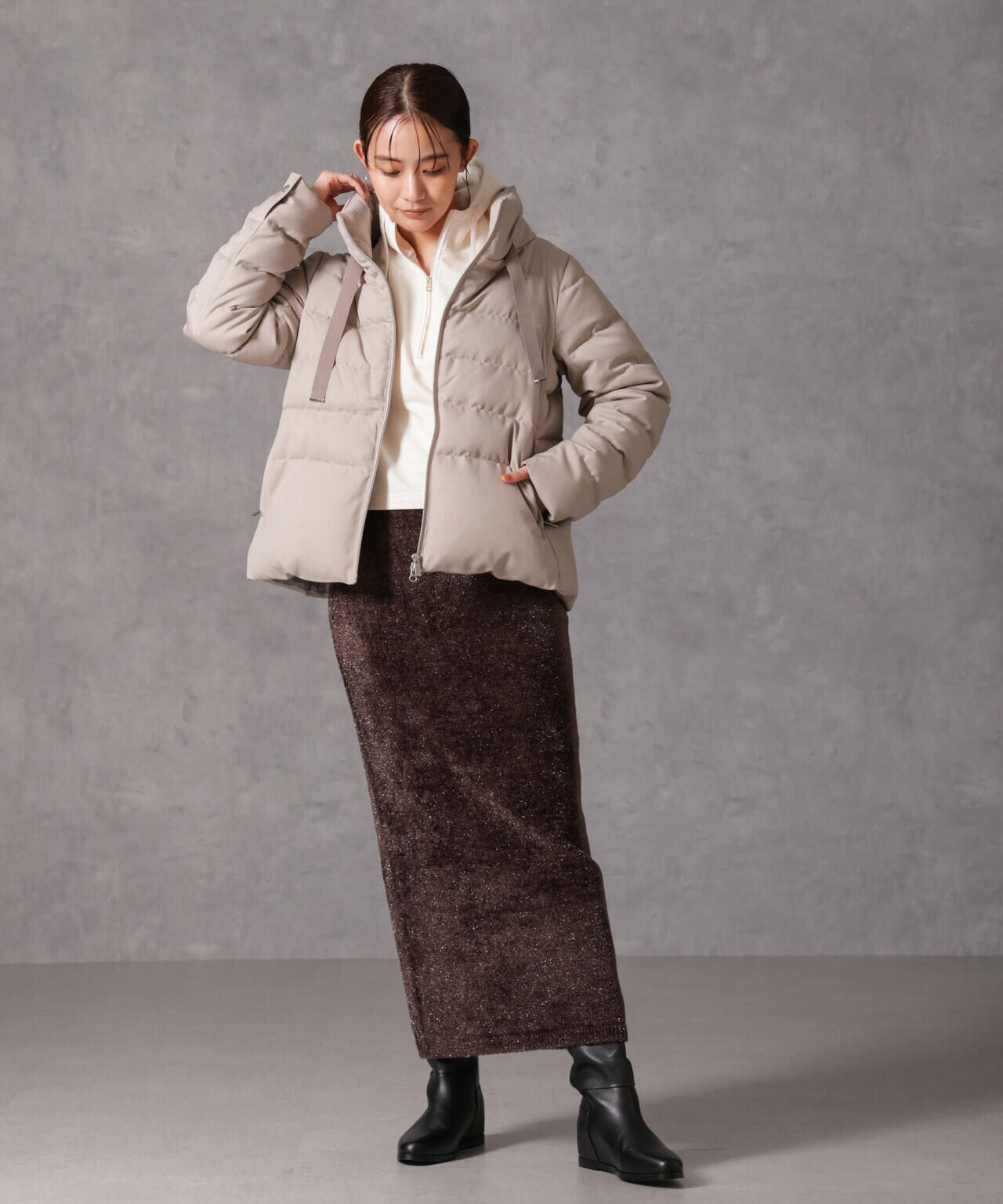 ナノユニバース　西川ダウン　グレージュ　38 西川ダウン(R)」ソロテックスショートダウン | NANO universe