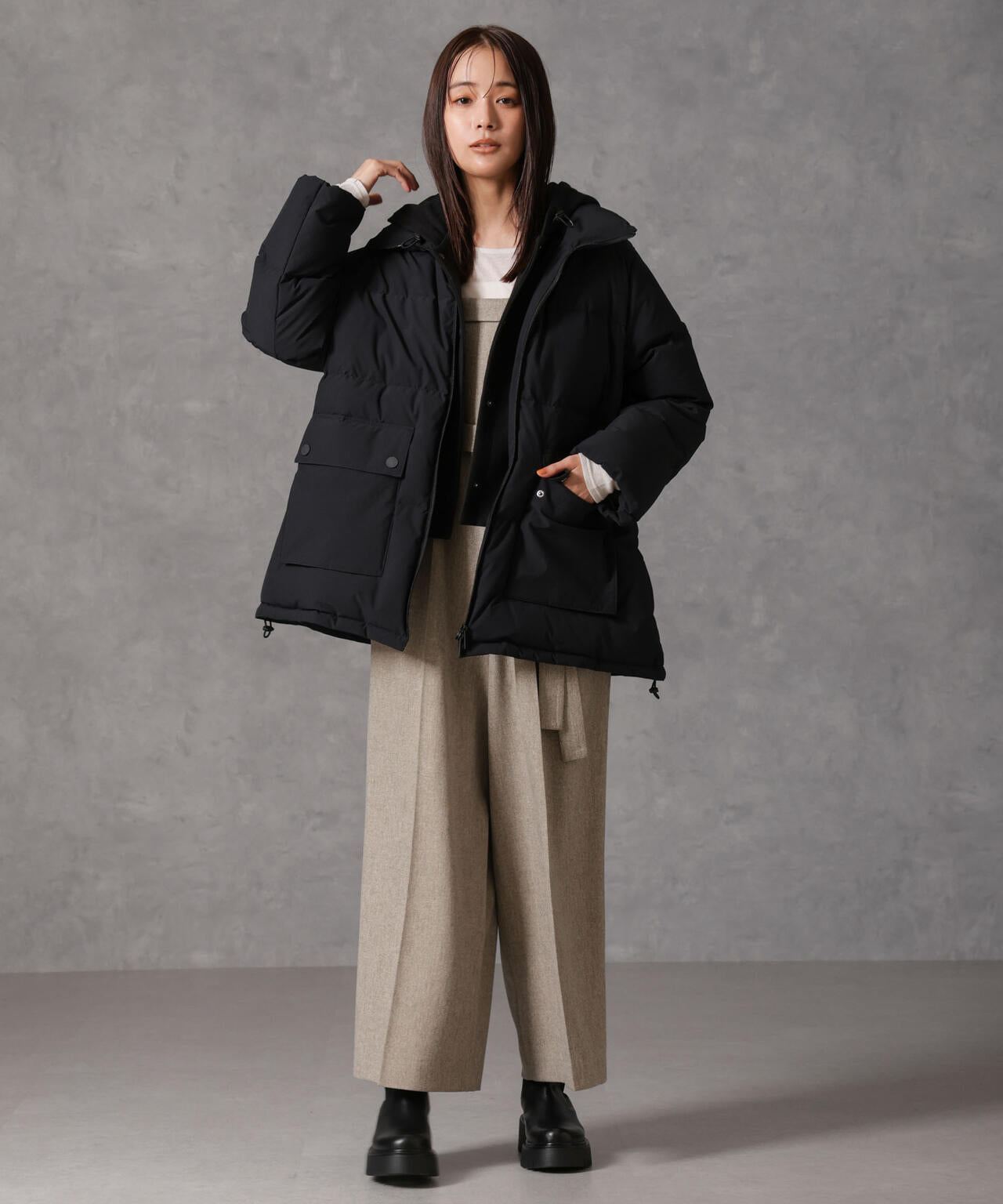 西川ダウン(R)」2WAY異素材フードダウン | NANO universe（ナノ