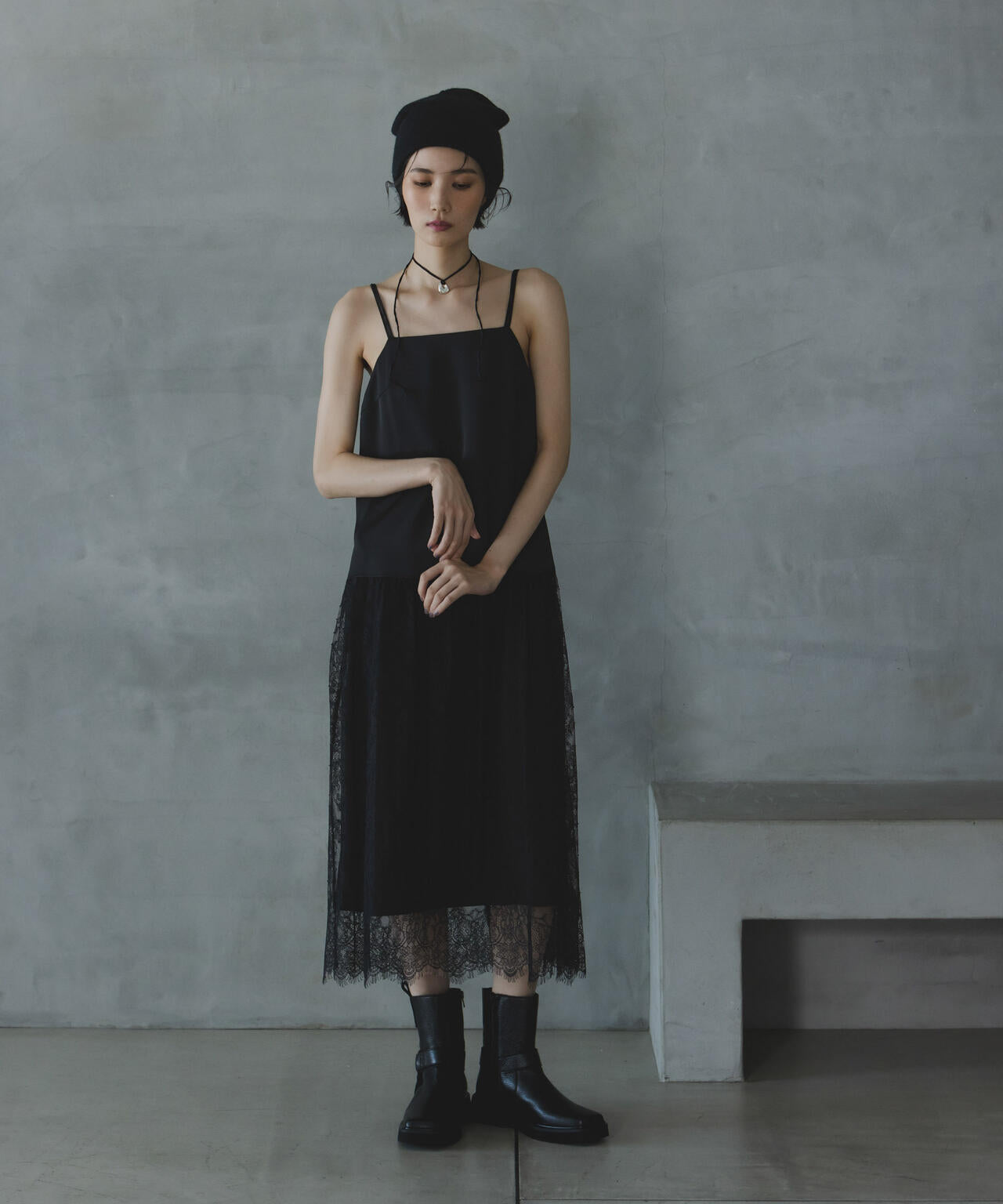 レース切り替えサテンキャミワンピース | NANO universe（ナノ