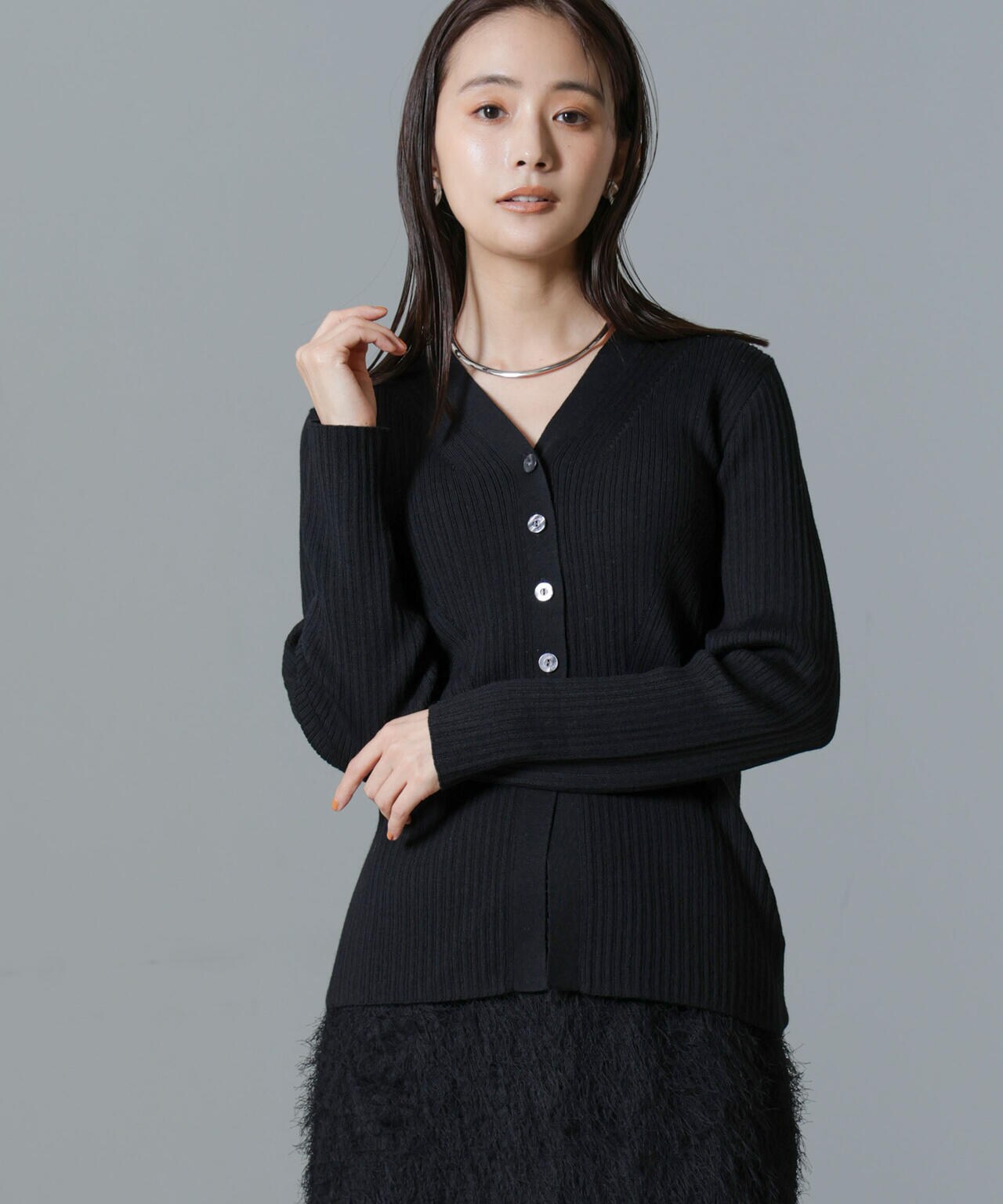 毛玉レスニットVネックリブカーディガン | NANO universe（ナノ