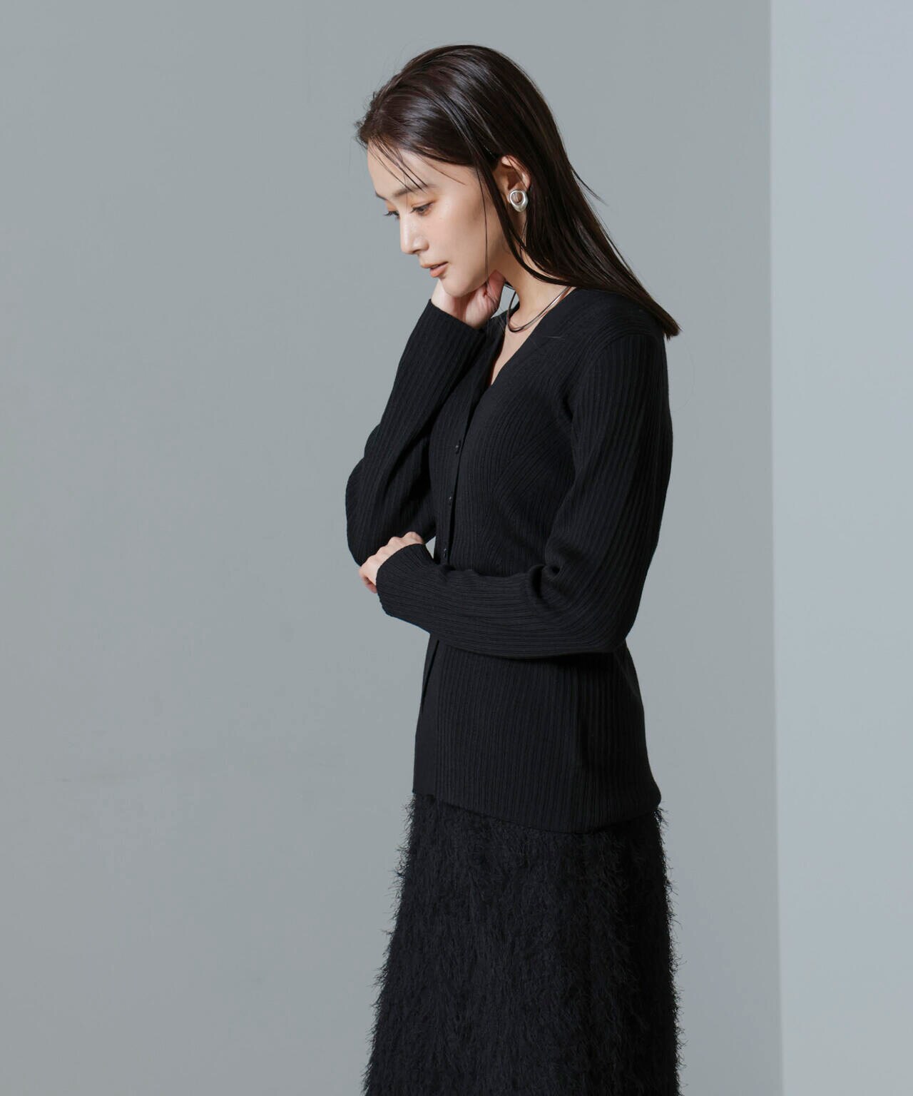 毛玉レスニットVネックリブカーディガン | NANO universe（ナノ