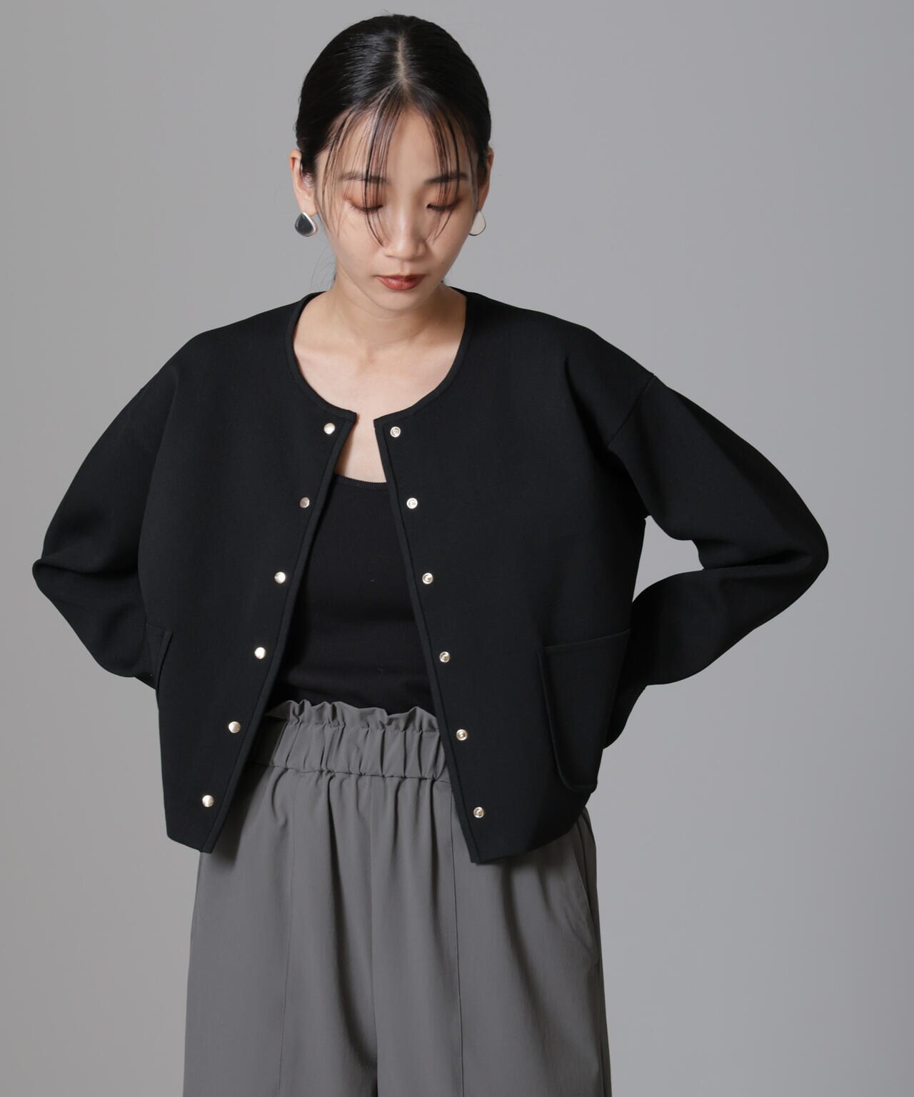 ノーカラーニットジャケット (セットアップ可) | NANO universe（ナノ