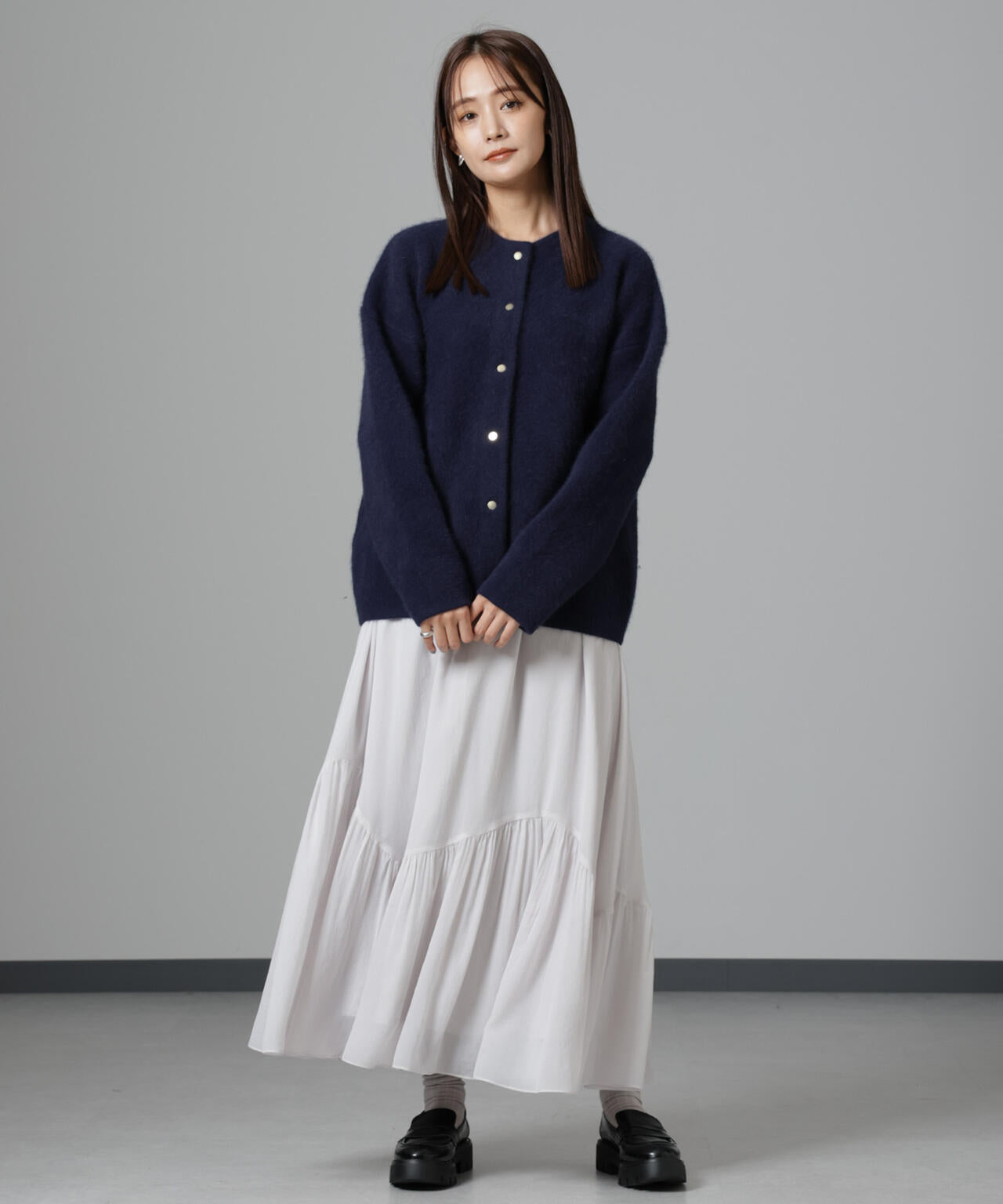 アシメティアードシフォンギャザースカート