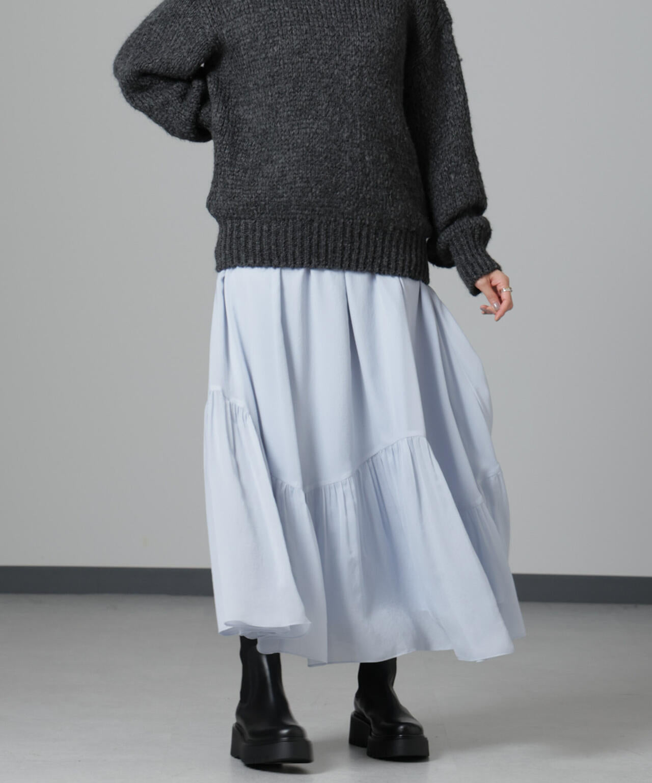 アシメティアードシフォンギャザースカート