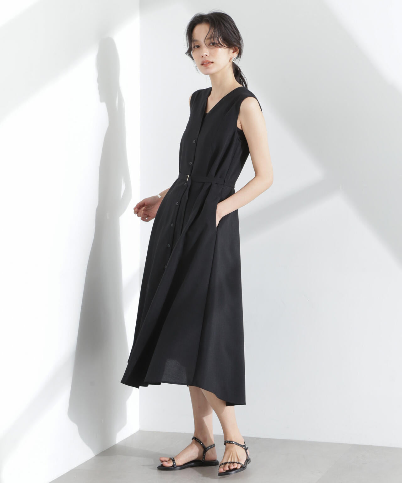 メランジドライ ベルト付きVネックワンピース | NANO universe（ナノ