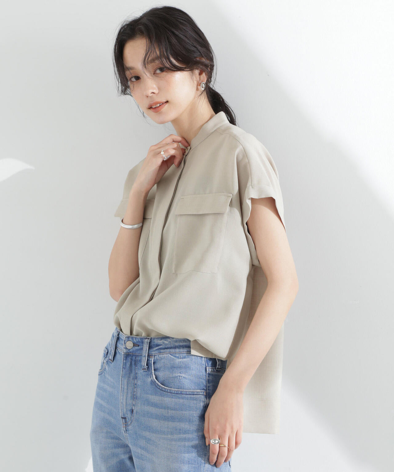 メランジドライ スタンドポケットシャツ(セットアップ可) | NANO