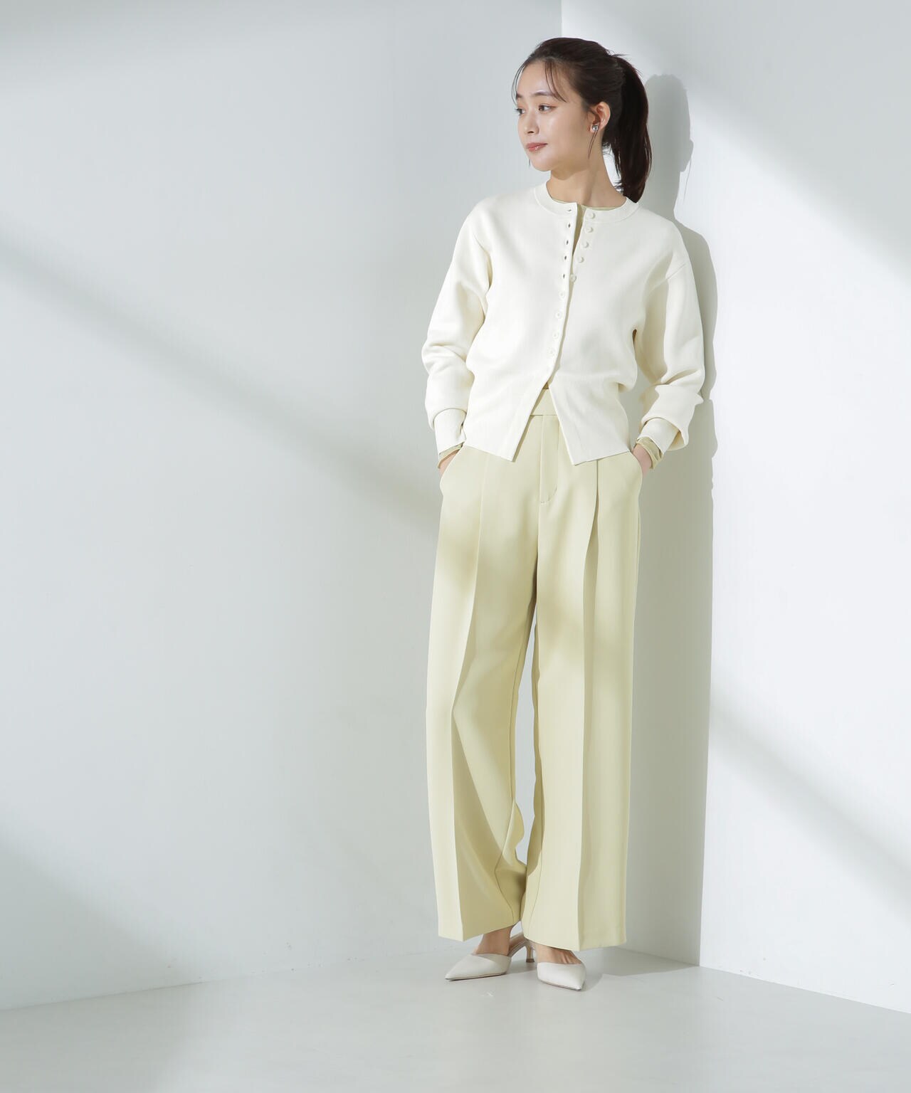 ダブルジャガードクルーネックニットカーディガン