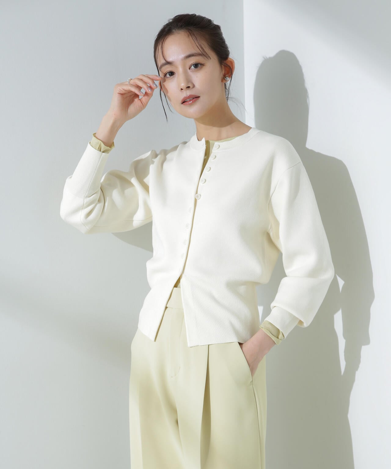 ダブルジャガードクルーネックニットカーディガン