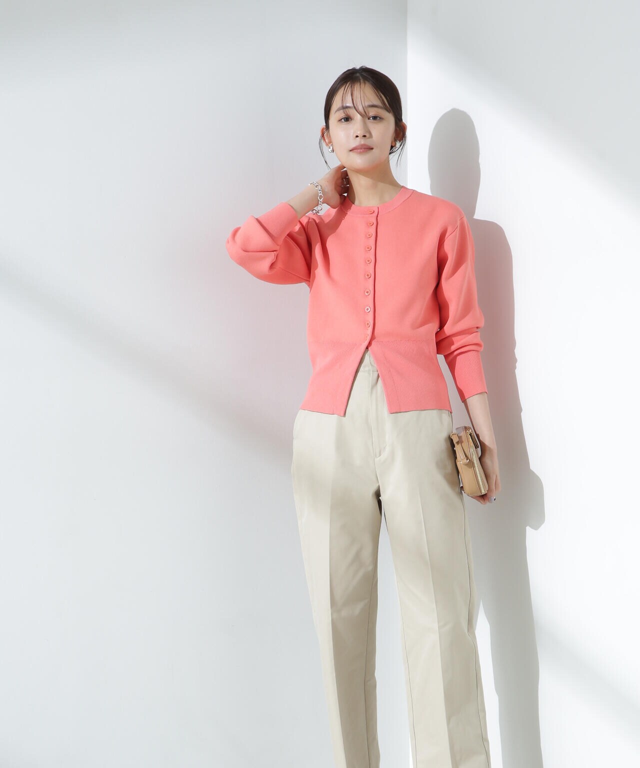 ダブルジャガードクルーネックニットカーディガン