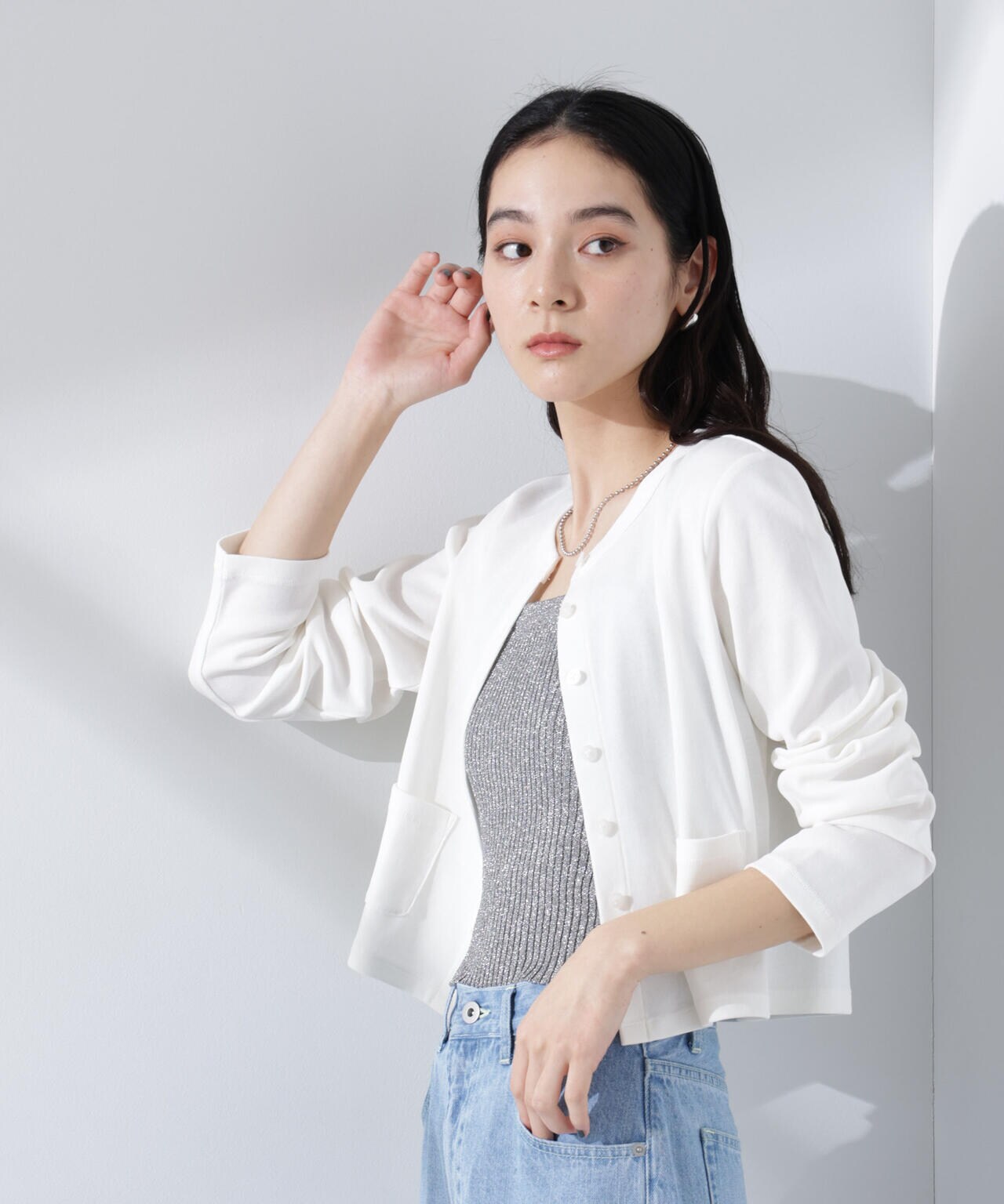 強撚コットンコンパクトカーディガン