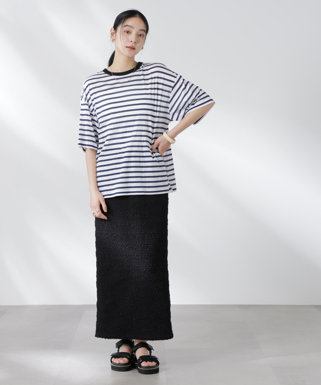 ボーダーシアーコットンTシャツ