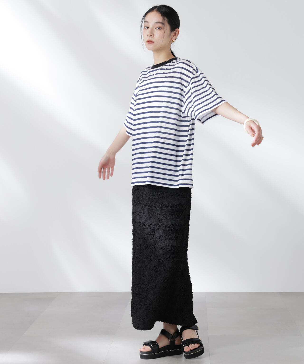 ボーダーシアーコットンTシャツ