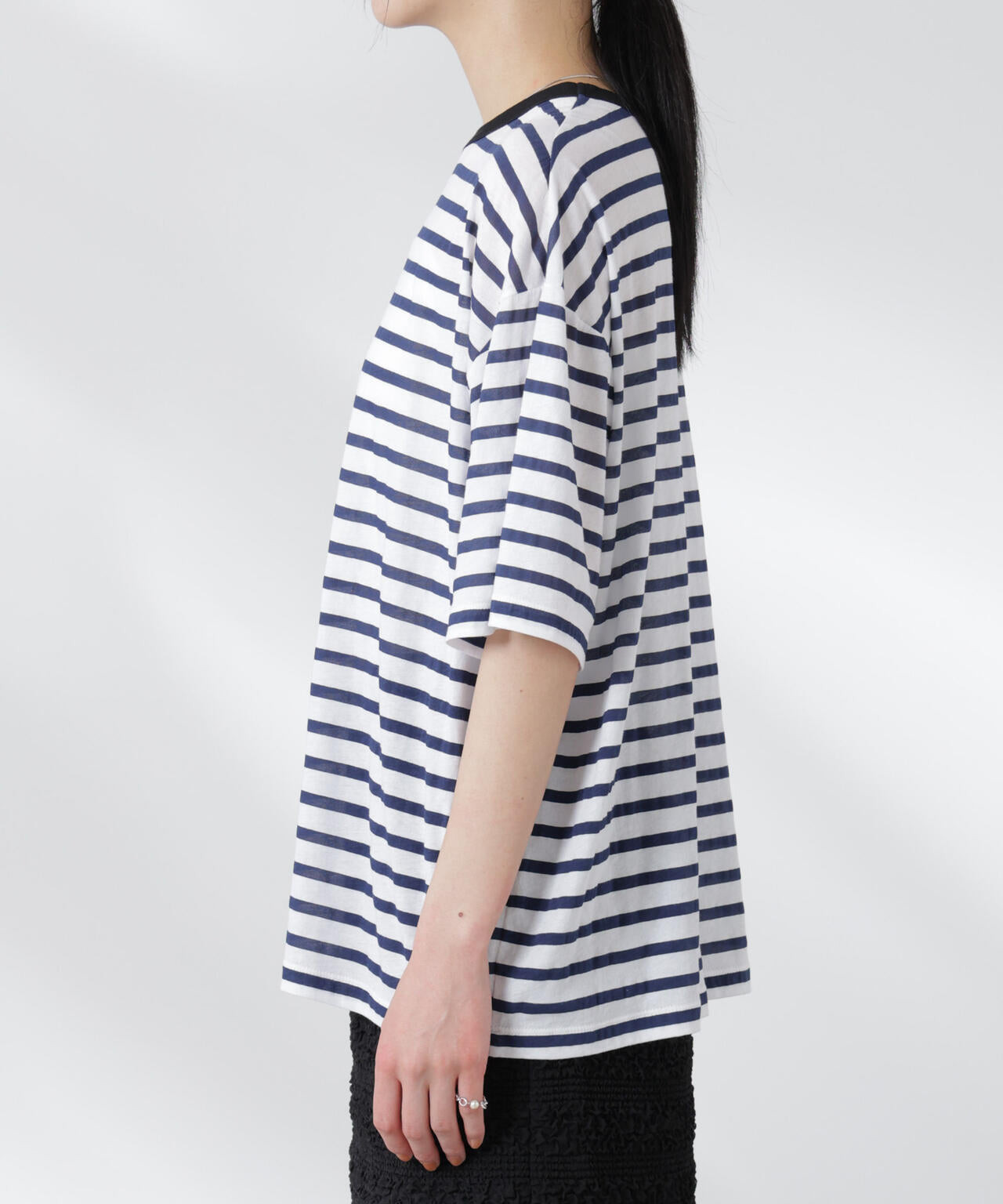 ボーダーシアーコットンTシャツ
