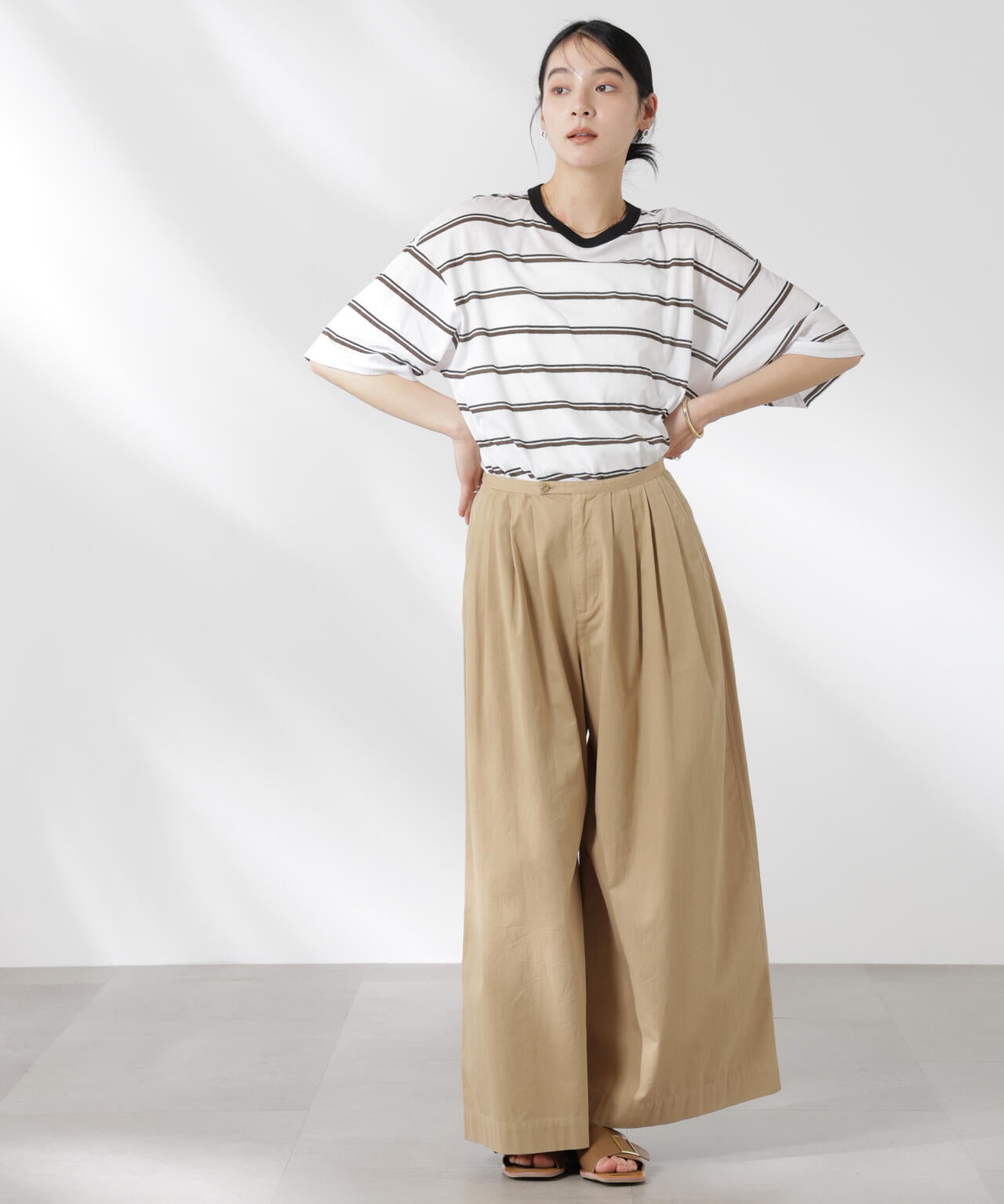 ボーダーシアーコットンTシャツ
