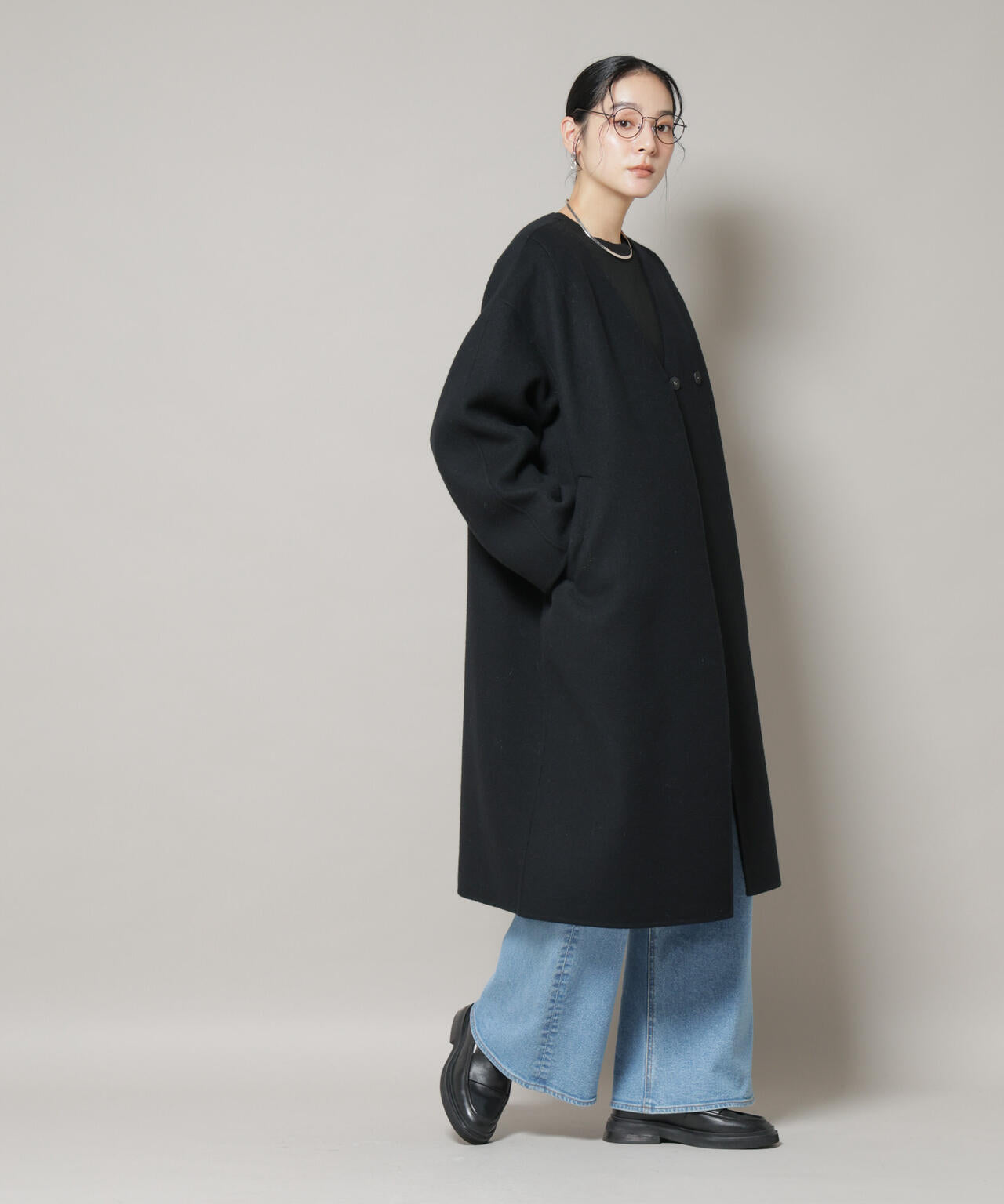 SUPER110blend リバーノーカラーロングコート