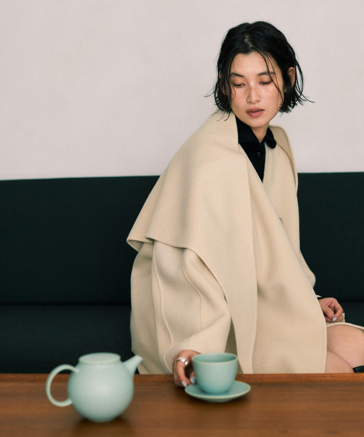 SUPER110blend リバーノーカラーロングコート