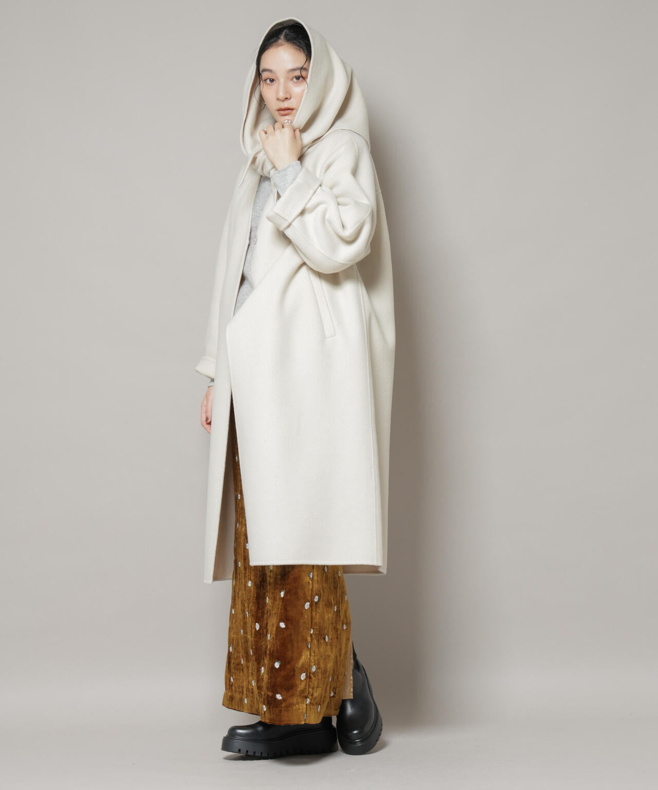 SUPER110blend リバーノーカラーロングコート