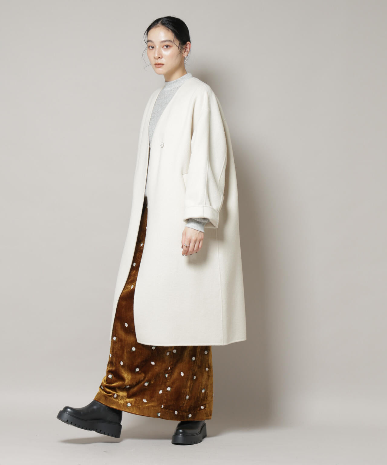 SUPER110blend リバーノーカラーロングコート