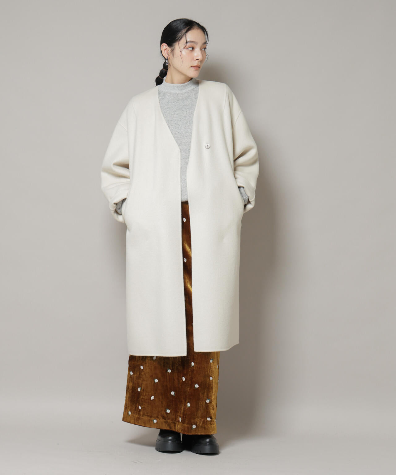 SUPER110blend リバーノーカラーロングコート