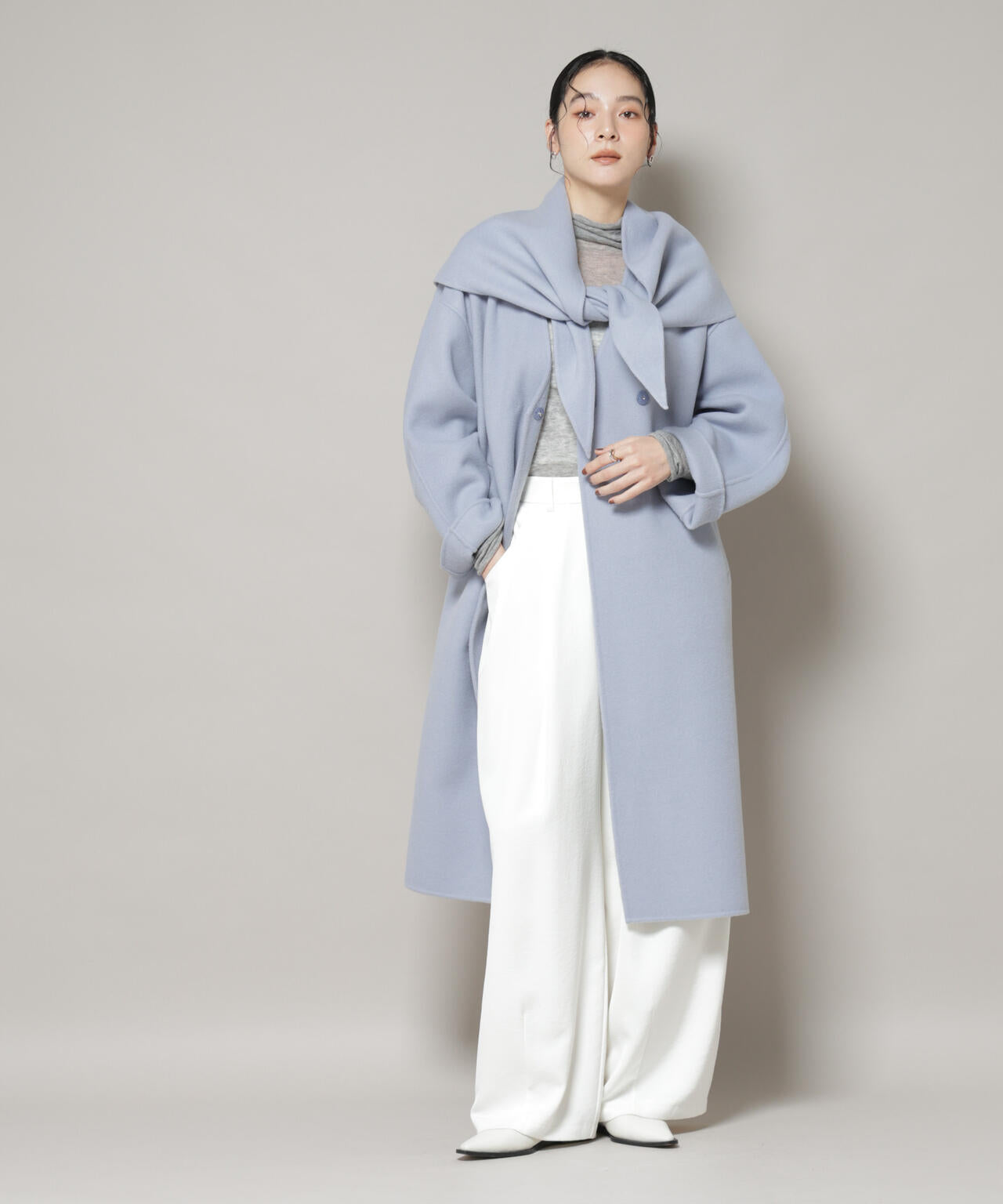 SUPER110blend リバーノーカラーロングコート