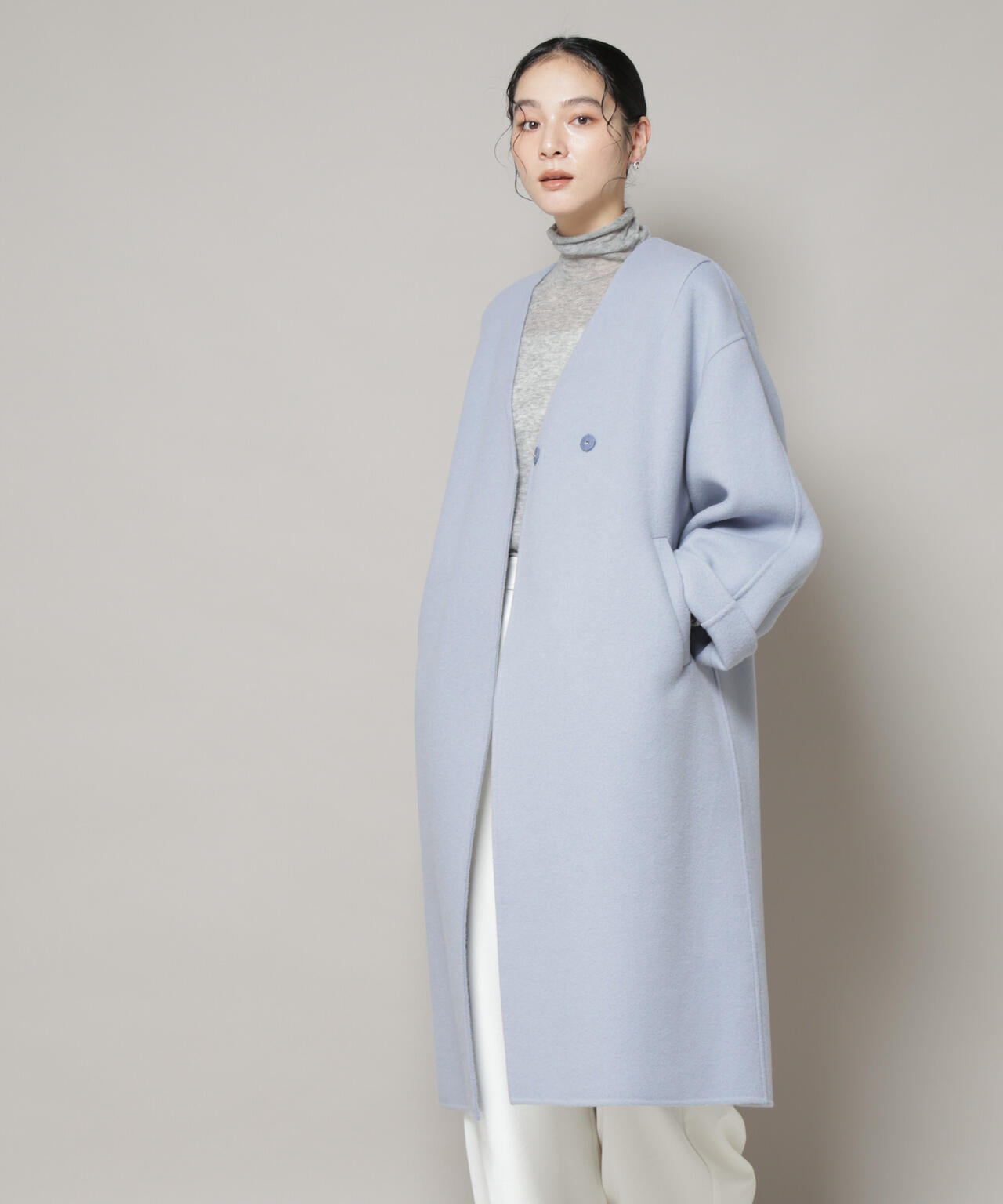 SUPER110blend リバーノーカラーロングコート