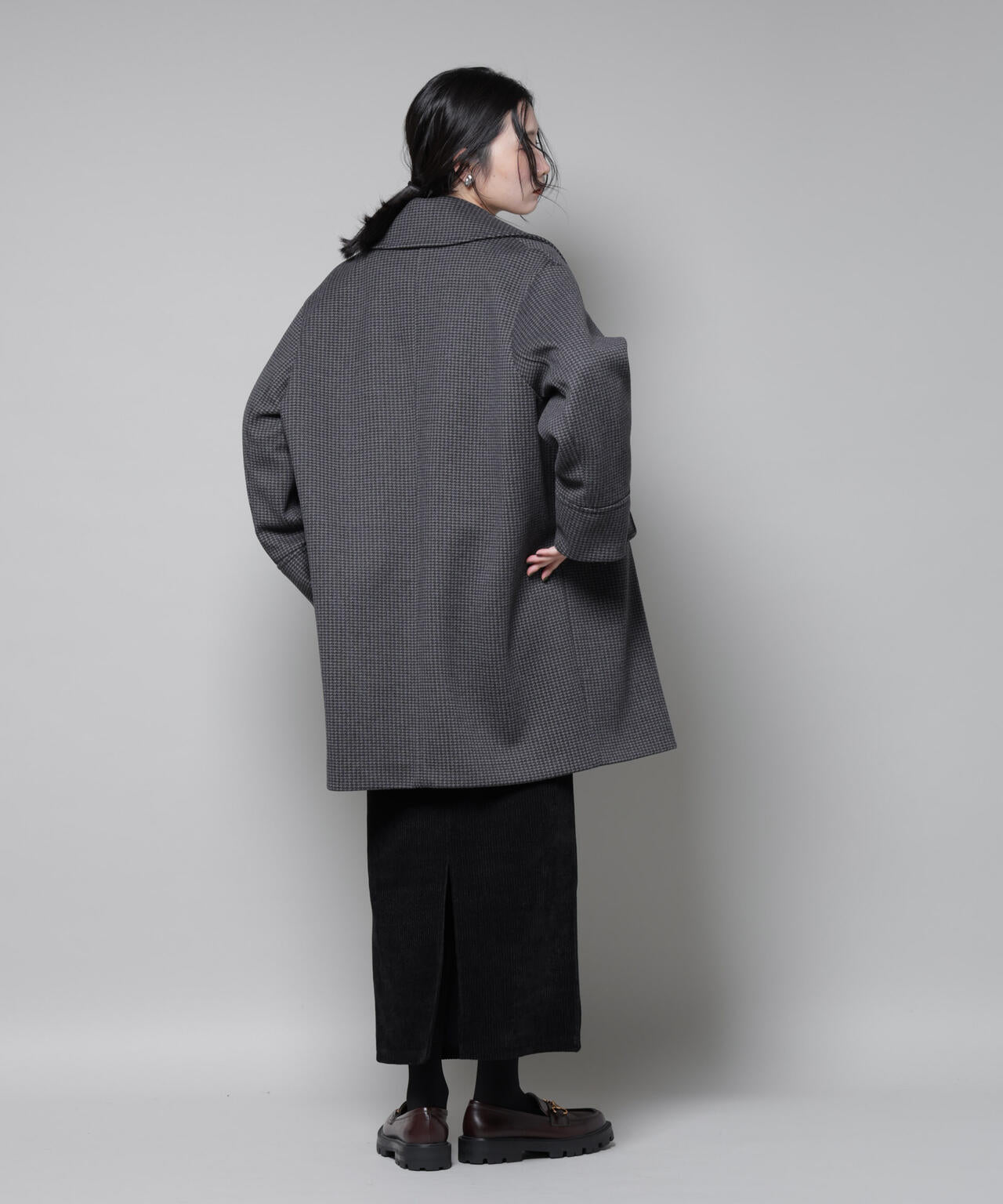 オーバーサイズポケットチェックコート