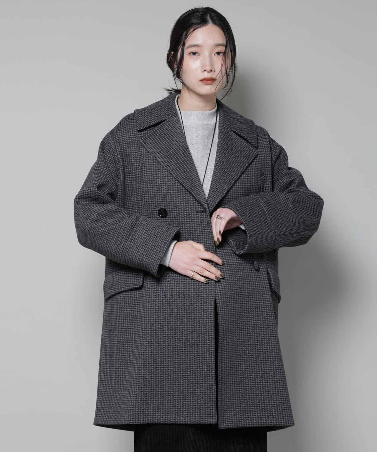 オーバーサイズポケットチェックコート