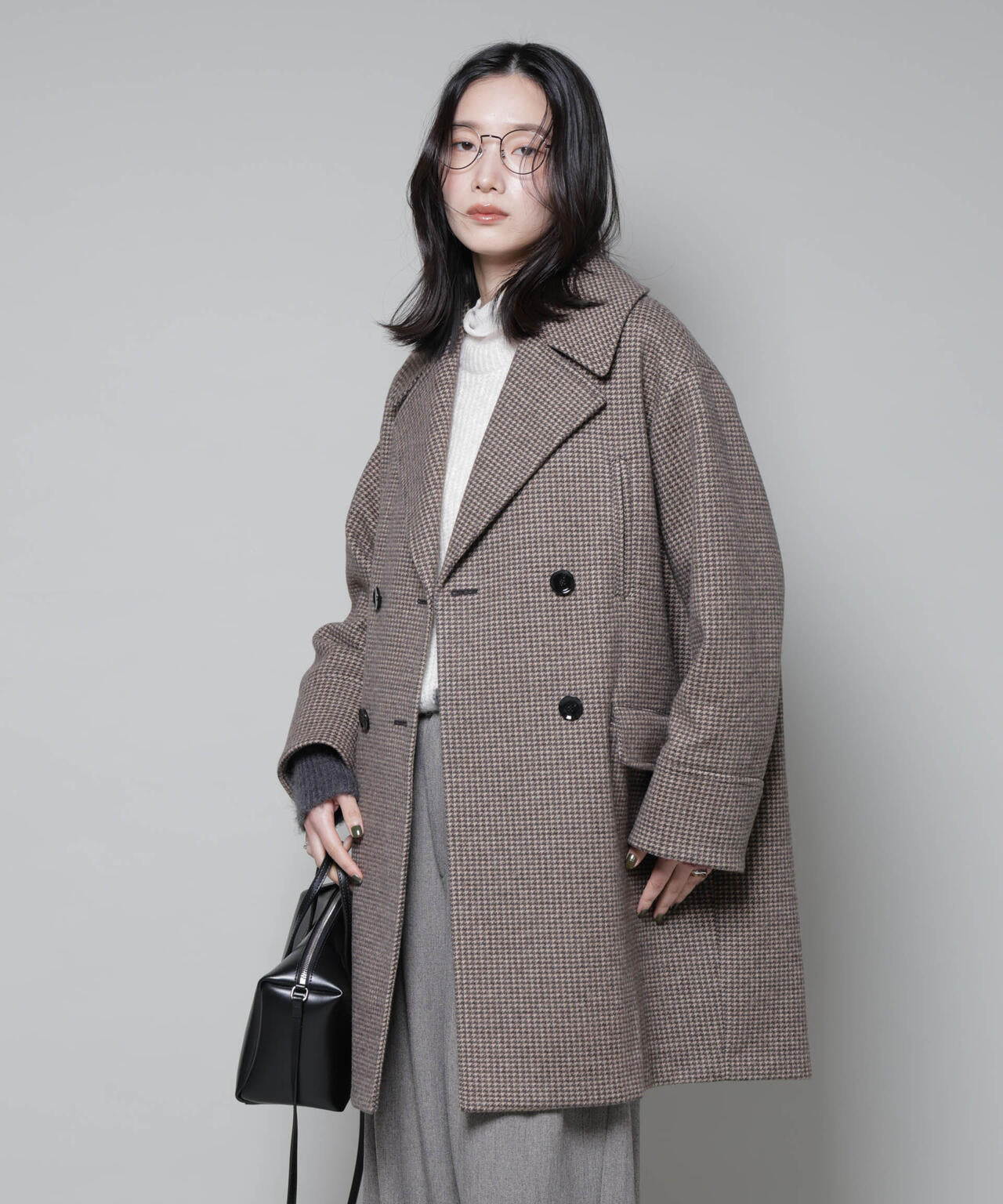 ◆美品◆ナノユニバース◆3.4万◆ポンチョウールコート◆グレー◆フード◆フリー オーバーサイズポケットチェックコート | NANO universe（ナノ