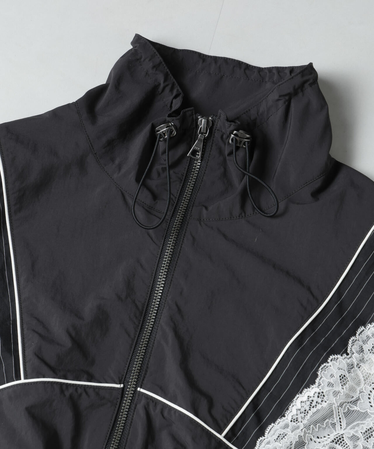 レース×ストライプ切替ナイロンブルゾン