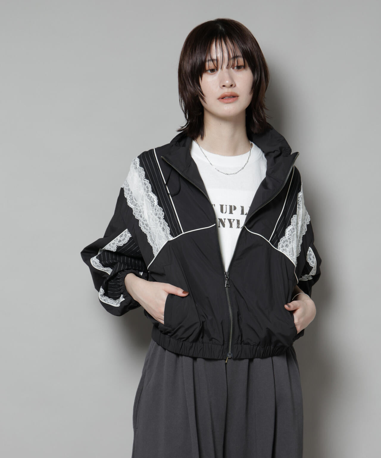 レース×ストライプ切替ナイロンブルゾン | NANO universe（ナノ