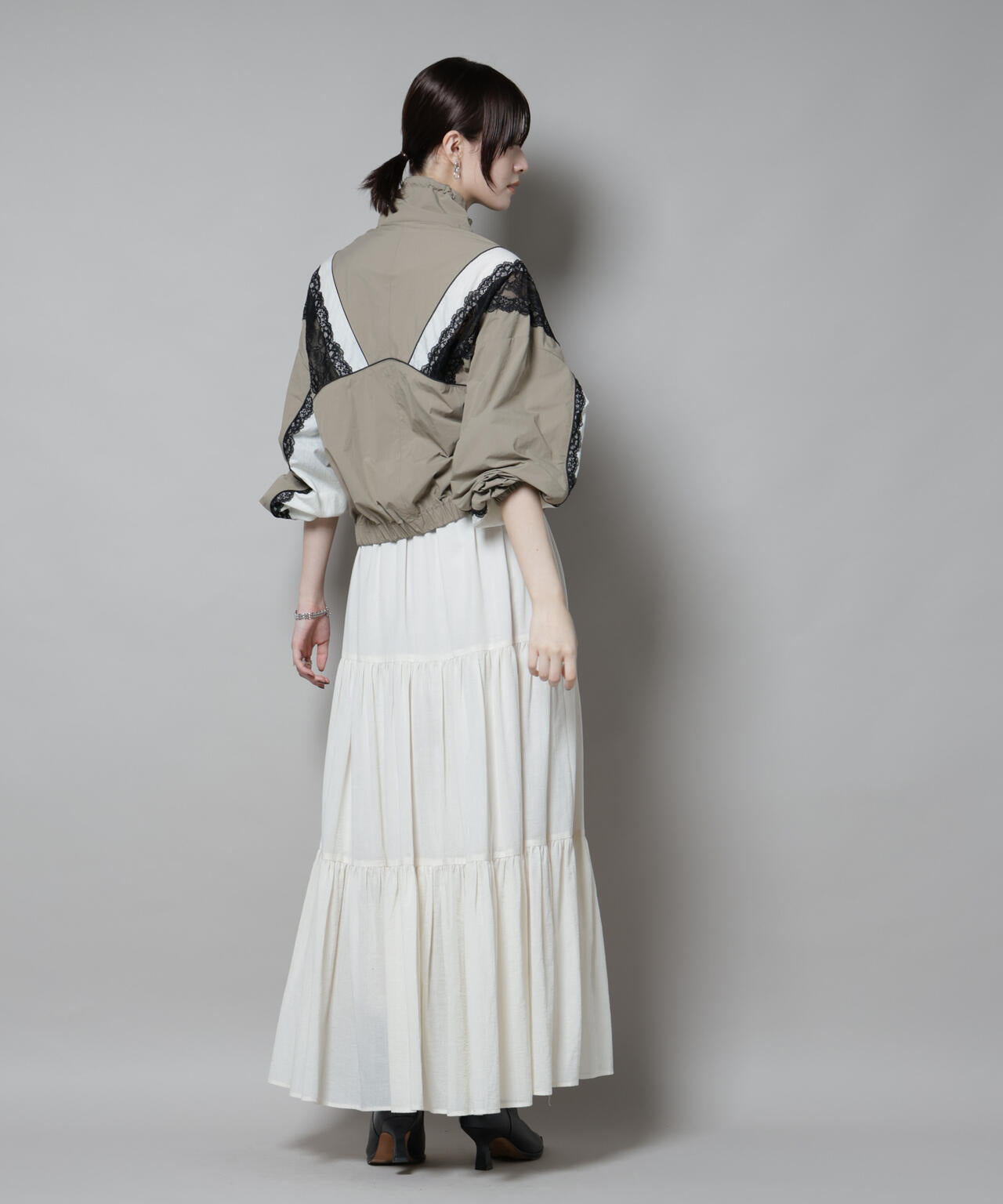 レース×ストライプ切替ナイロンブルゾン