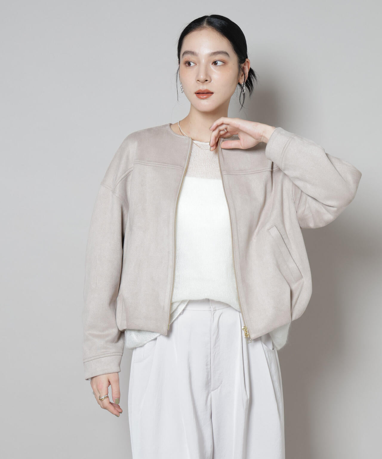 フェイクスエードボンディングノーカラーブルゾン | NANO universe