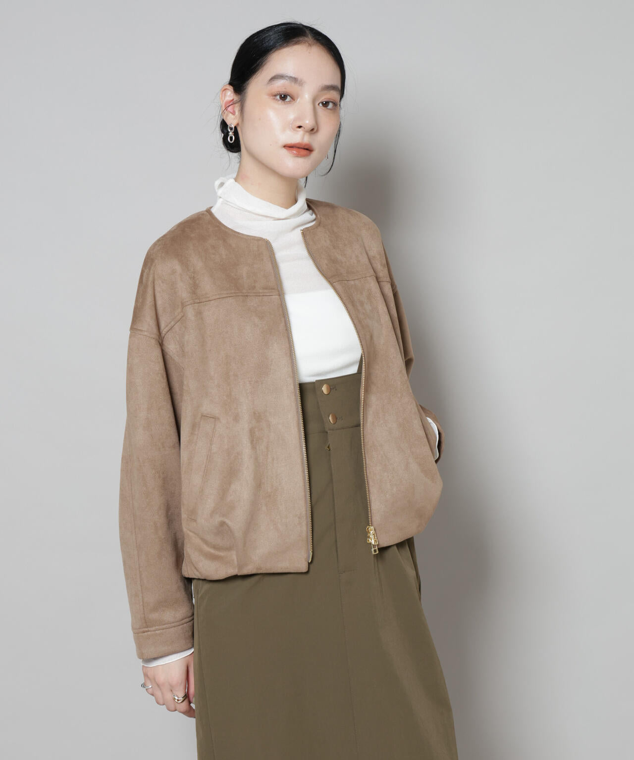 フェイクスエードボンディングノーカラーブルゾン | NANO universe