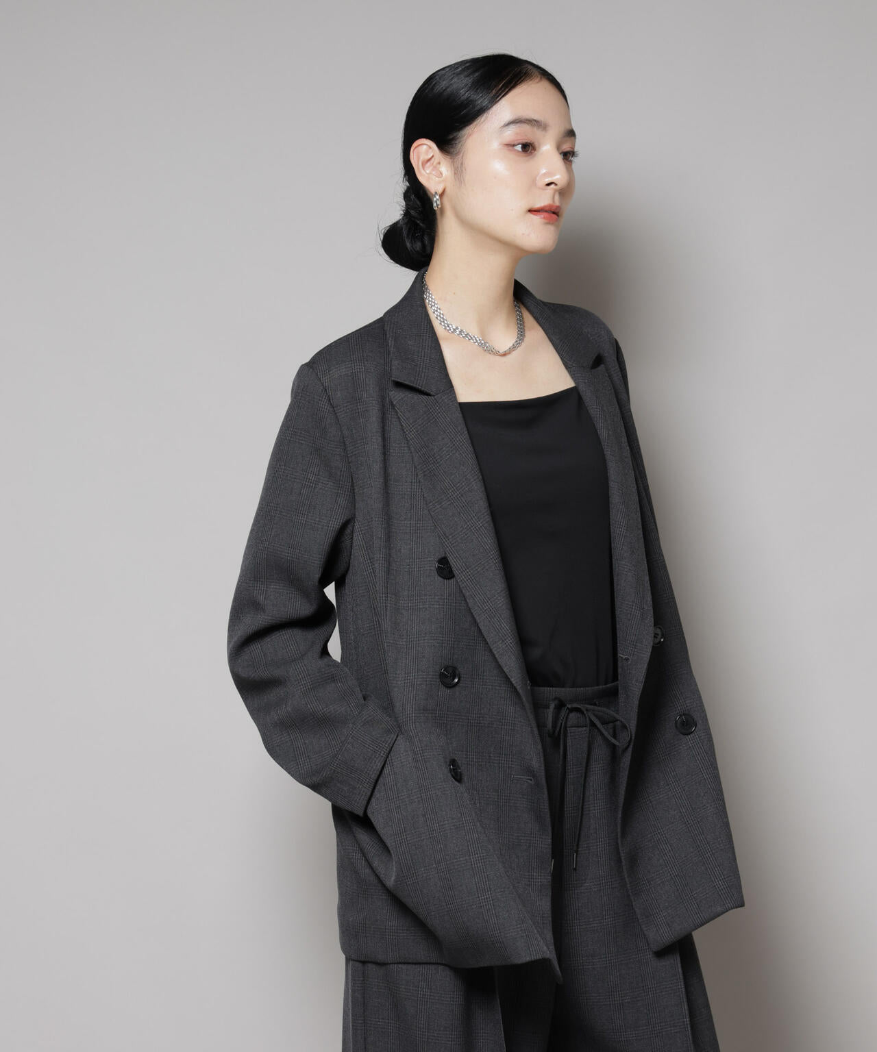 ストレッチサージチェックダブルジャケット(セットアップ可) | NANO