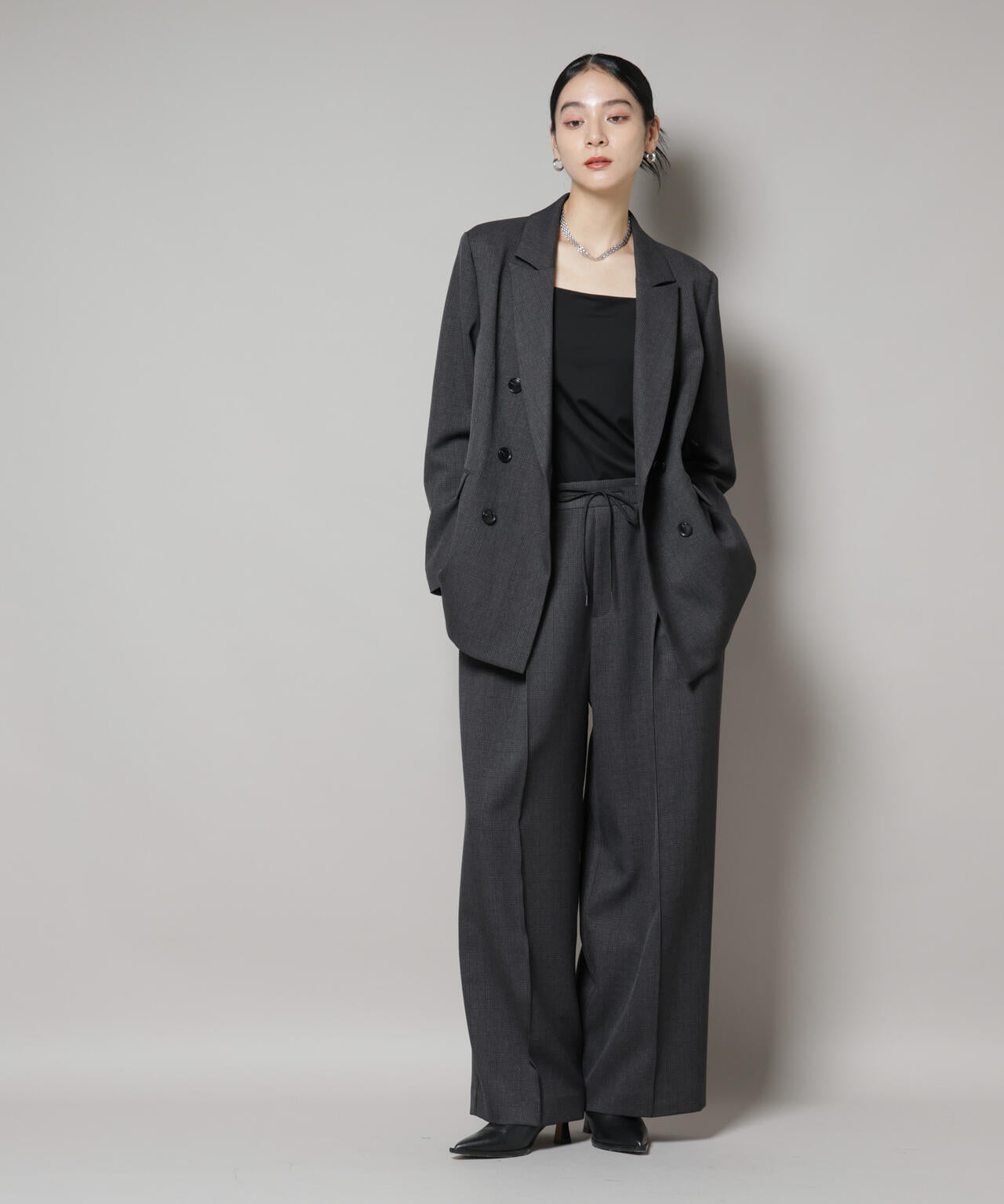 ストレッチサージチェックダブルジャケット(セットアップ可