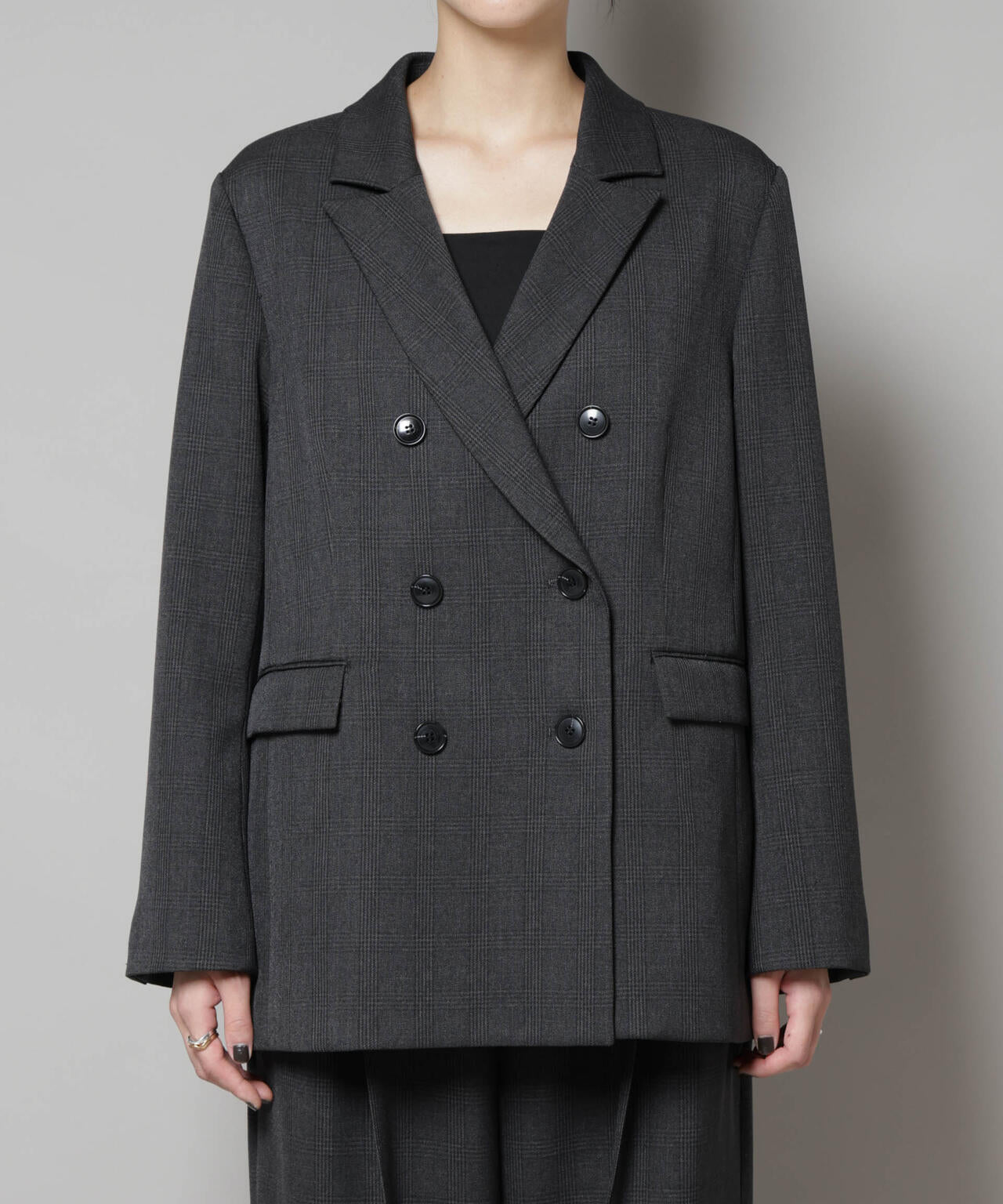 ストレッチサージチェックダブルジャケット(セットアップ可