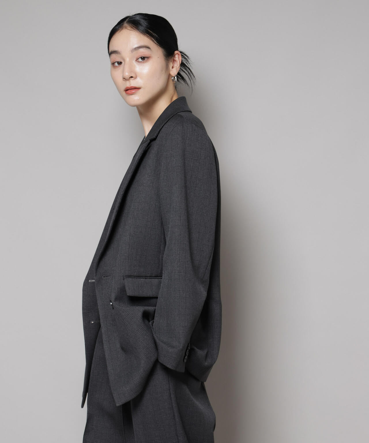 ストレッチサージチェックダブルジャケット(セットアップ可) | NANO