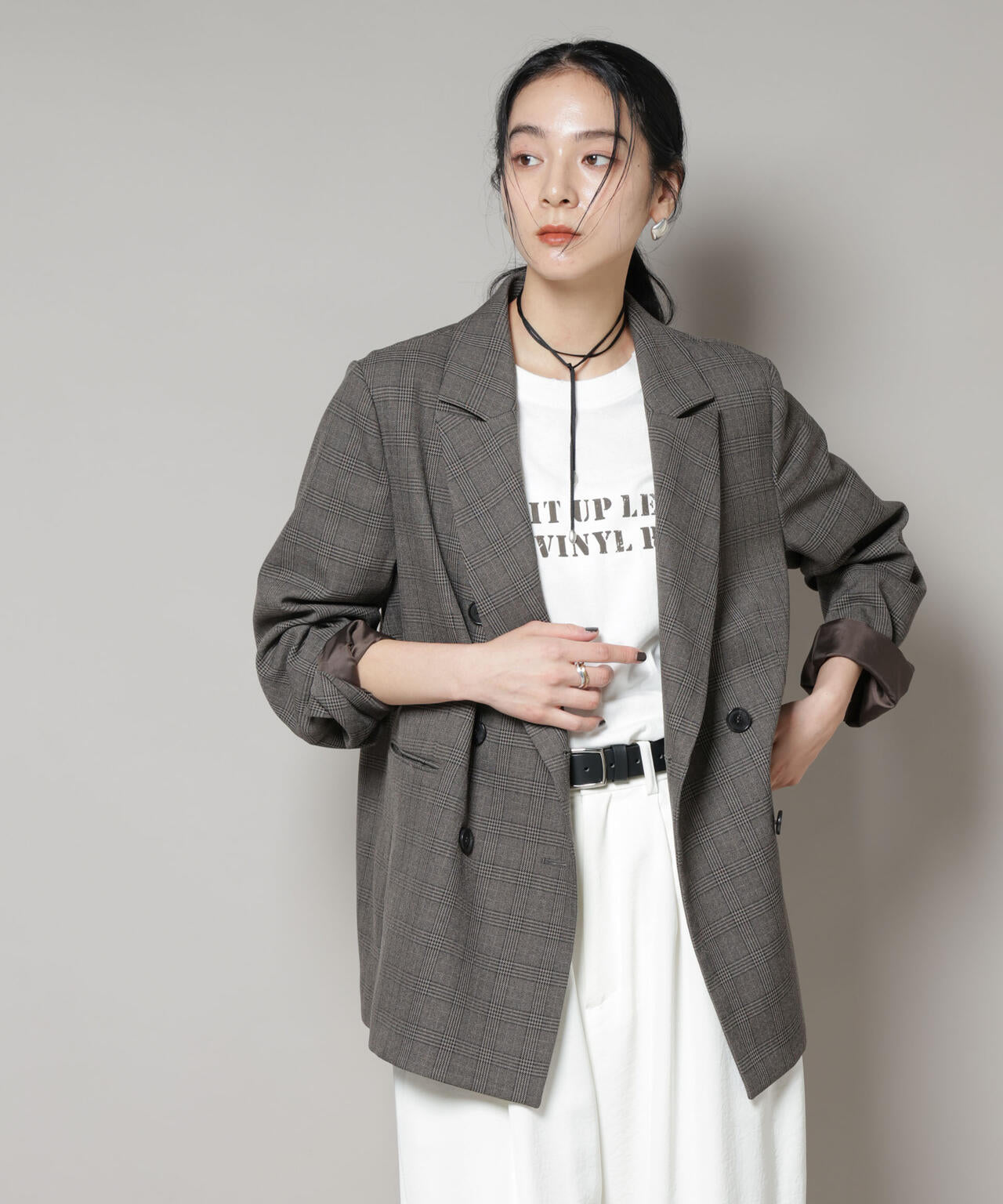 ストレッチサージチェックダブルジャケット(セットアップ可) | NANO