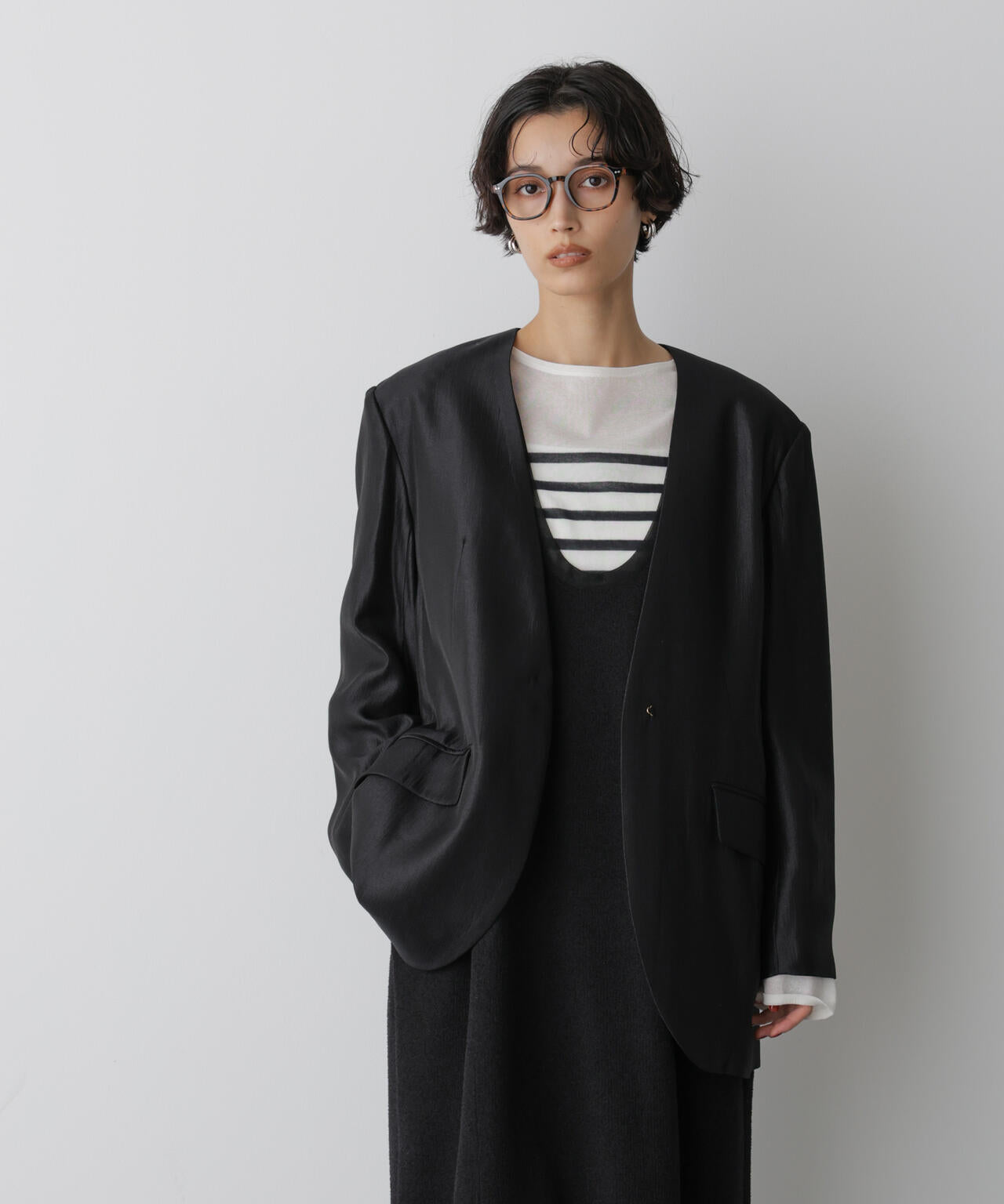 STEVELOUR」サテンノーカラージャケット(セットアップ可) | NANO