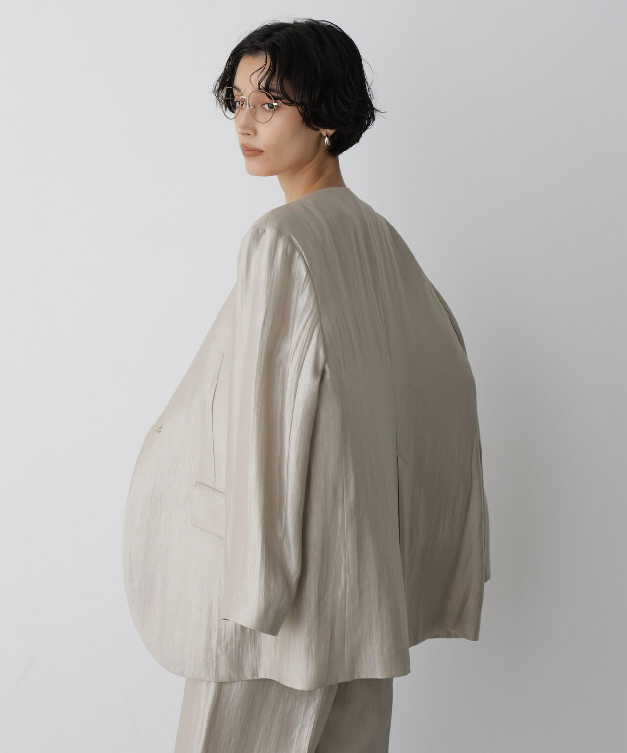 ナノユニバース　ノーカラージャケット　パンツ　セットアップ ナノユニバース ノーカラージャケット パンツ セットアップ 36 S