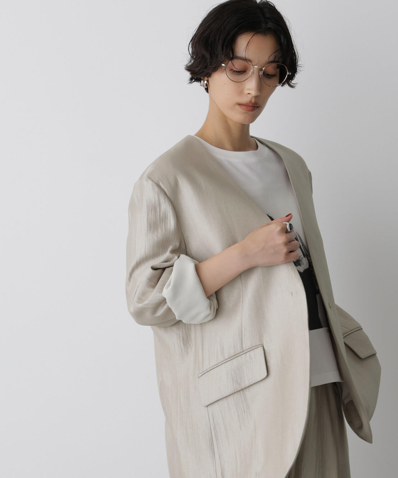 STEVELOUR」サテンノーカラージャケット(セットアップ可) | NANO