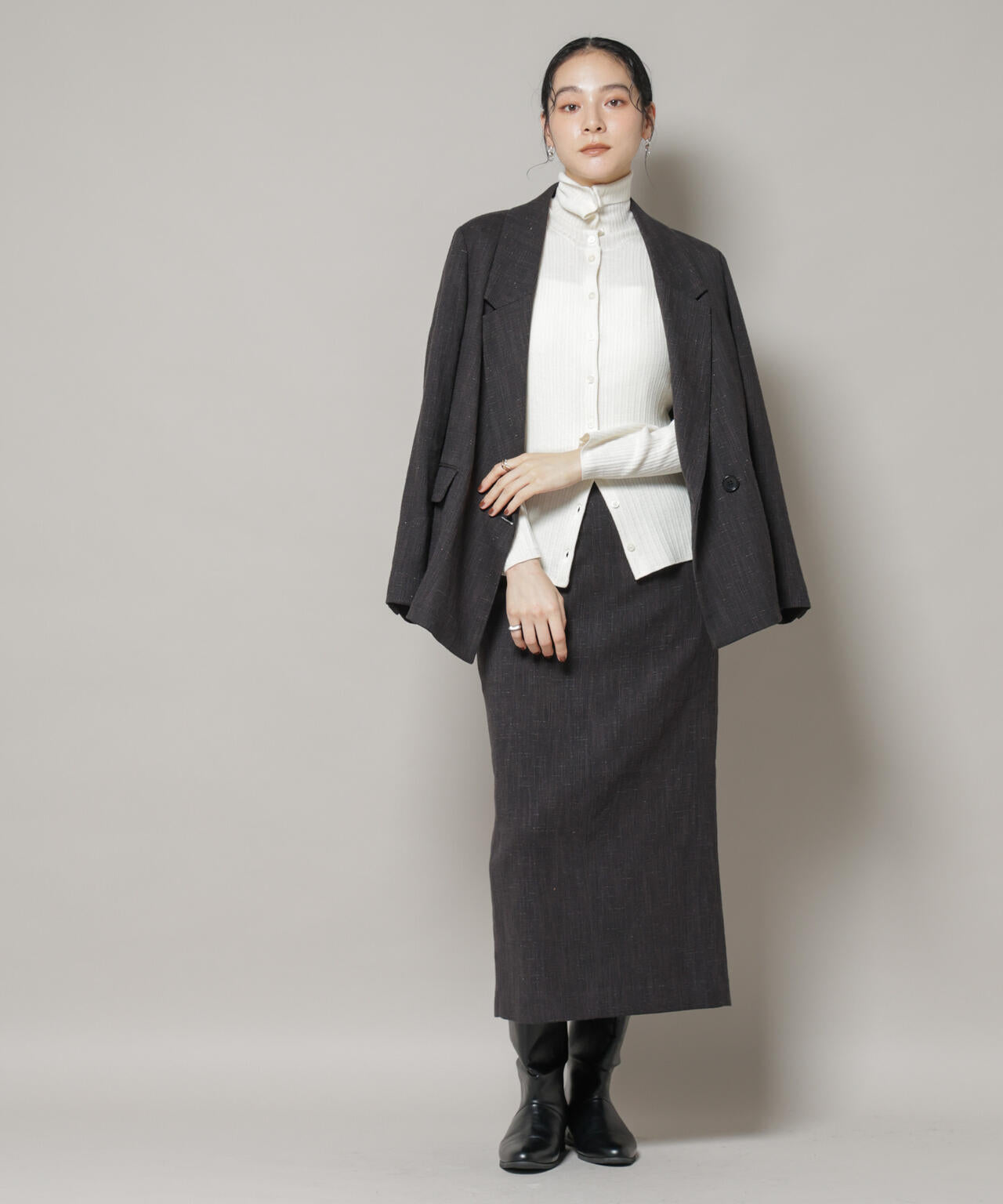 【美品】 ナノユニバース L セットアップ ママスーツ ツイード フォーマル ツイードセミダブルジャケット(セットアップ可) | NANO universe